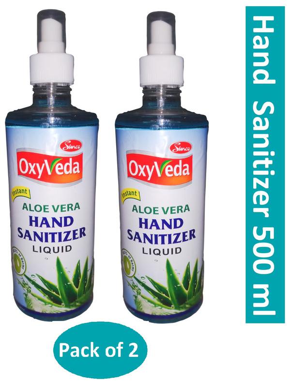 

Simco Oxyveda Aleovera Hand Sanitizer 500 ml each Pack of 2