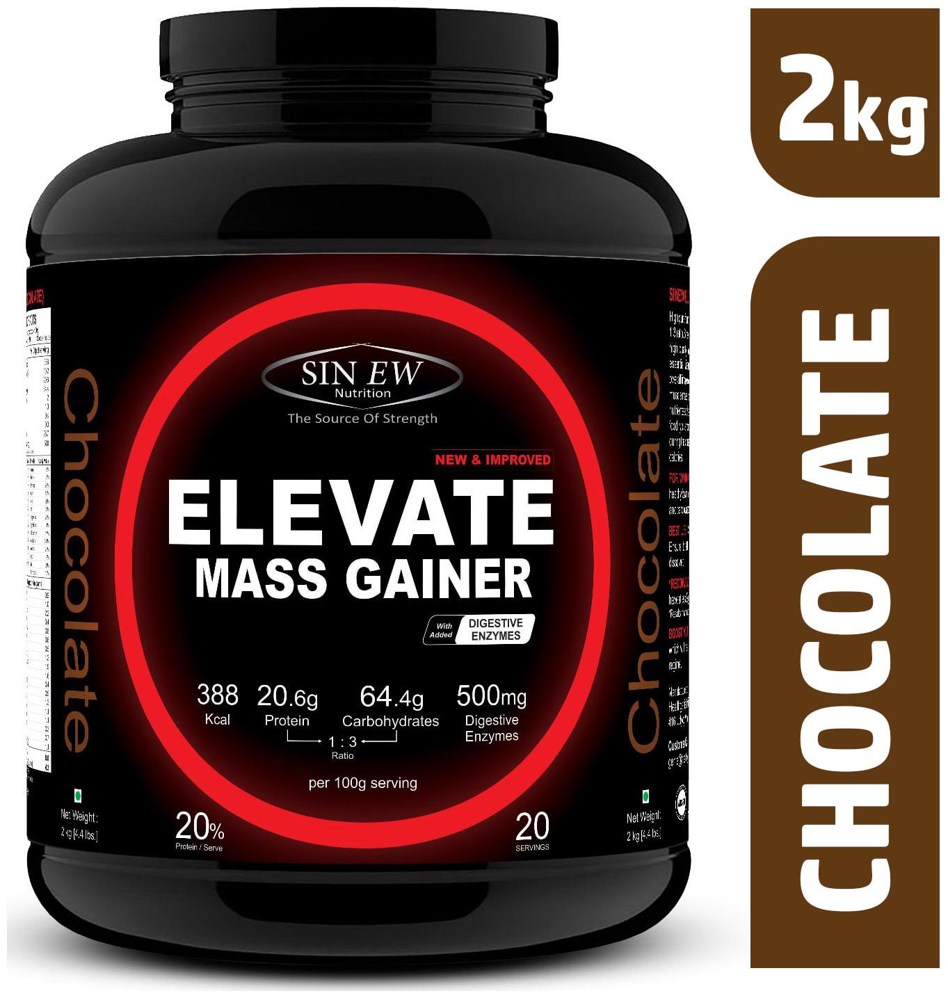 

Sinew Nutrition Elevate Mass Gainer Complex Carb Proteins In 3 1 Ratio With Digienzymes 2 kg (4 4 lb) - Chocolate Flavor