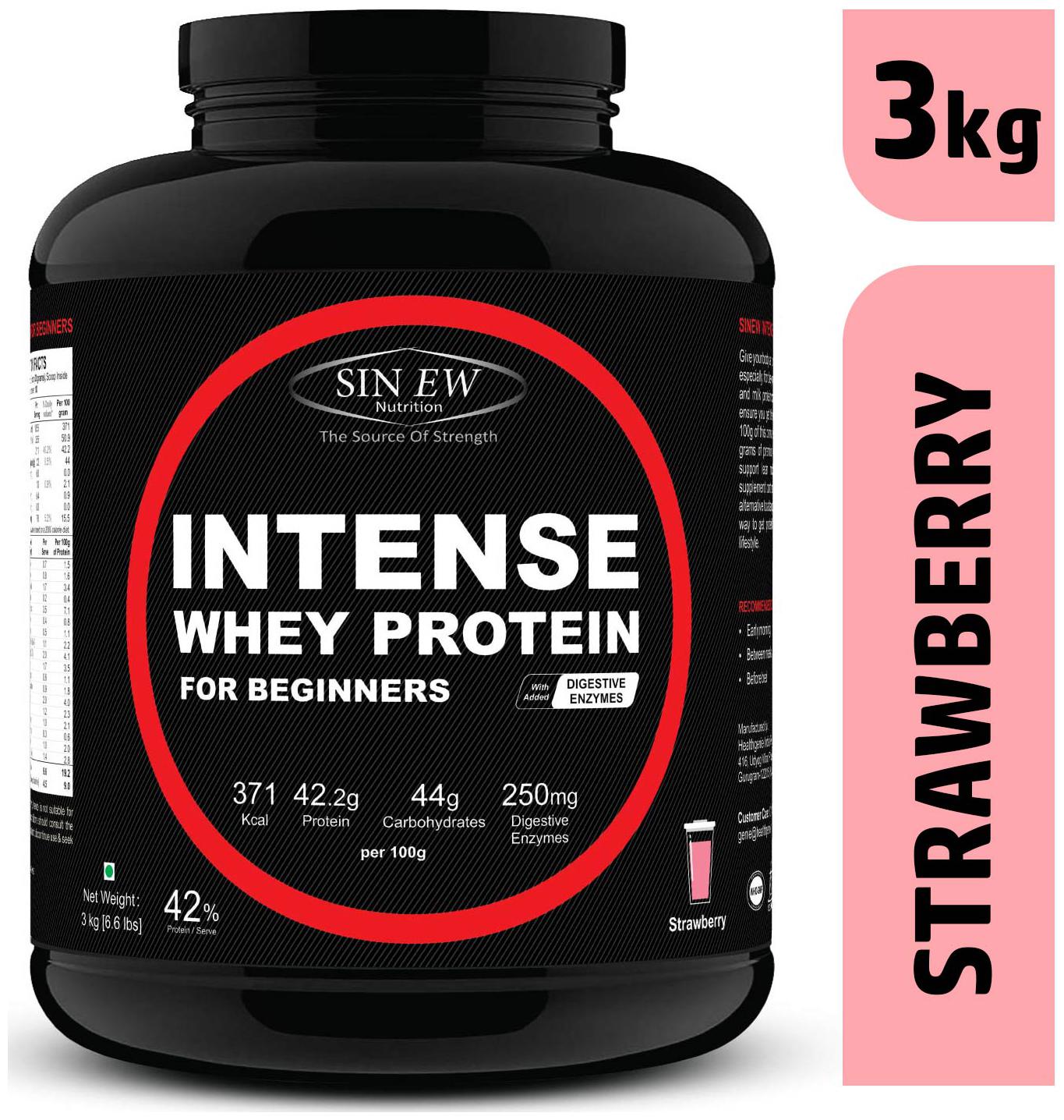 

Sinew Nutrition Intense Whey Protein For Beginner s With Digestive Enzymes Protein Supplement - Strawberry Flavour 3 kg