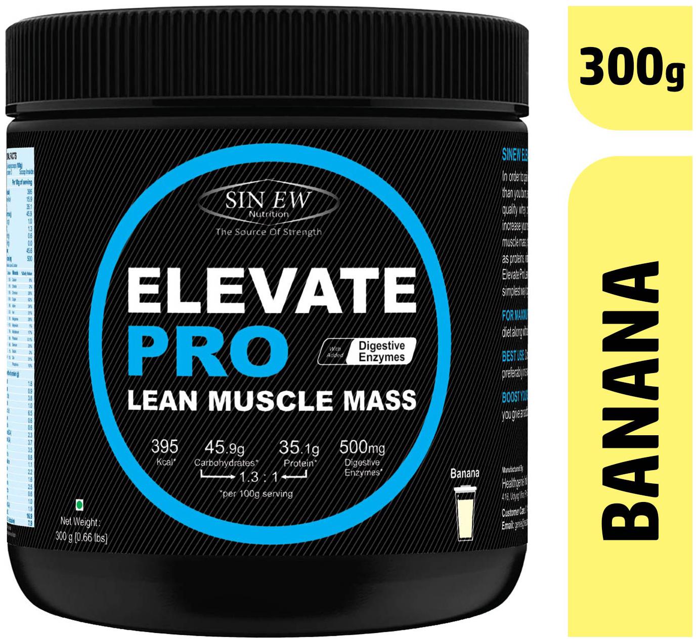 

Sinew Nutrition Elevate PRO Lean Muscle Mass Gainer Protein Powder with Digestive Enzymes Banana 300G