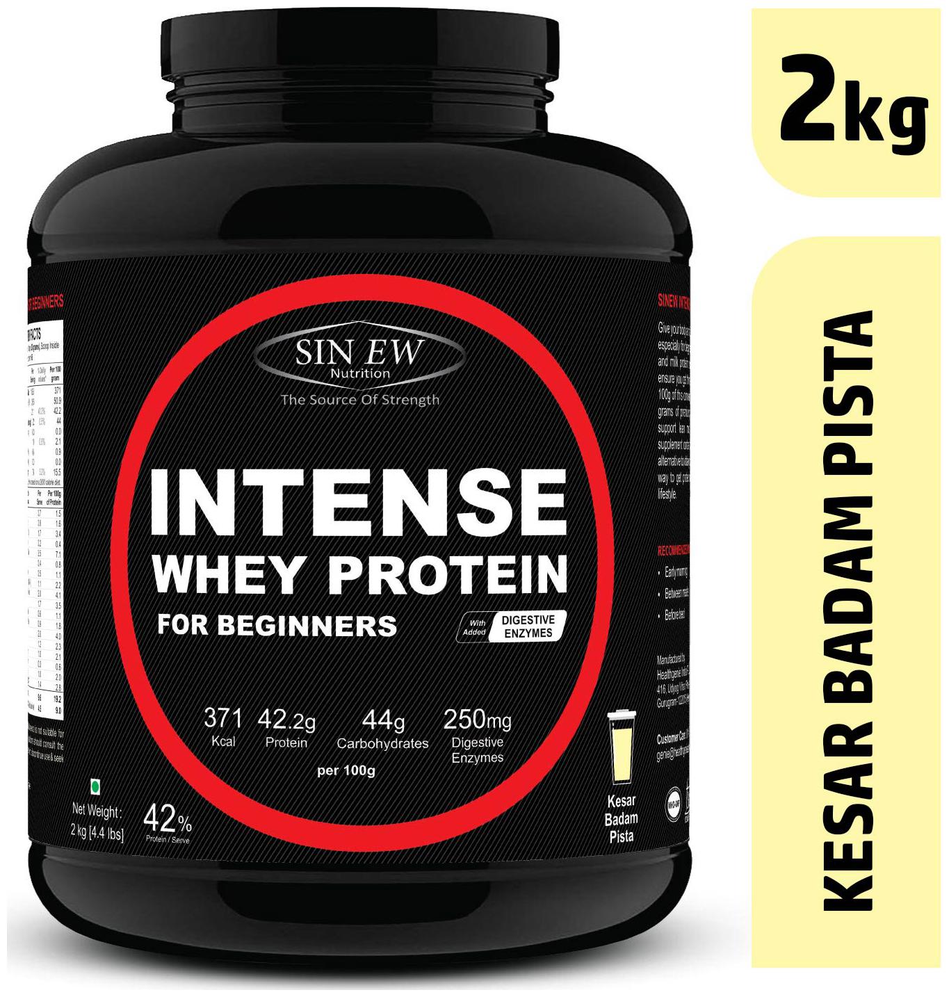 

Sinew Nutrition Intense Whey Protein For Beginner s With Digestive Enzymes Protein Supplement - Kesar Badam Pista Flavour 2 kg