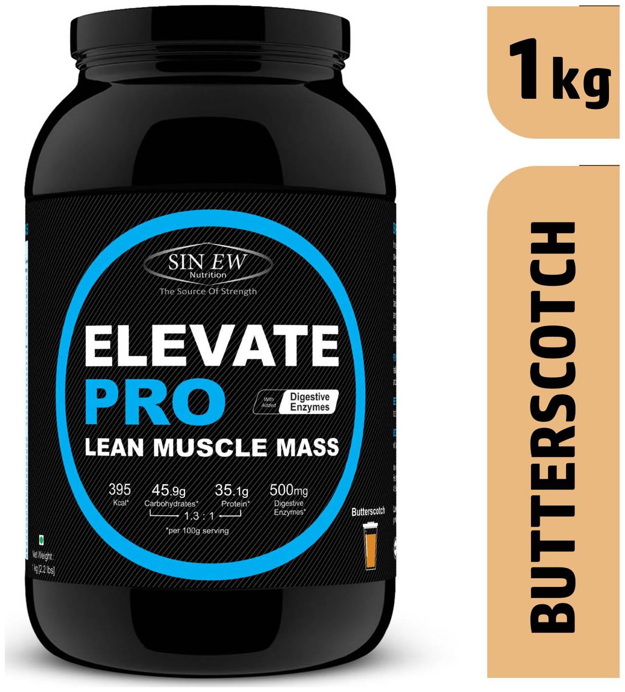 

Sinew Nutrition Elevate Pro With Digestive Enzymes 1 kg Mass Gainer Powder Butterscotch