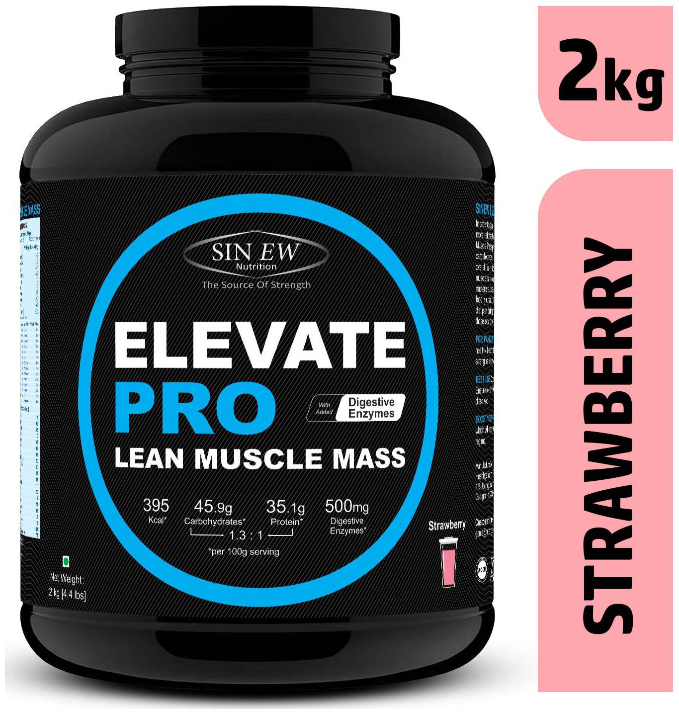 

Sinew Nutrition Elevate Pro With Digestive Enzymes 2 kg Mass Gainer Powder Strawberry