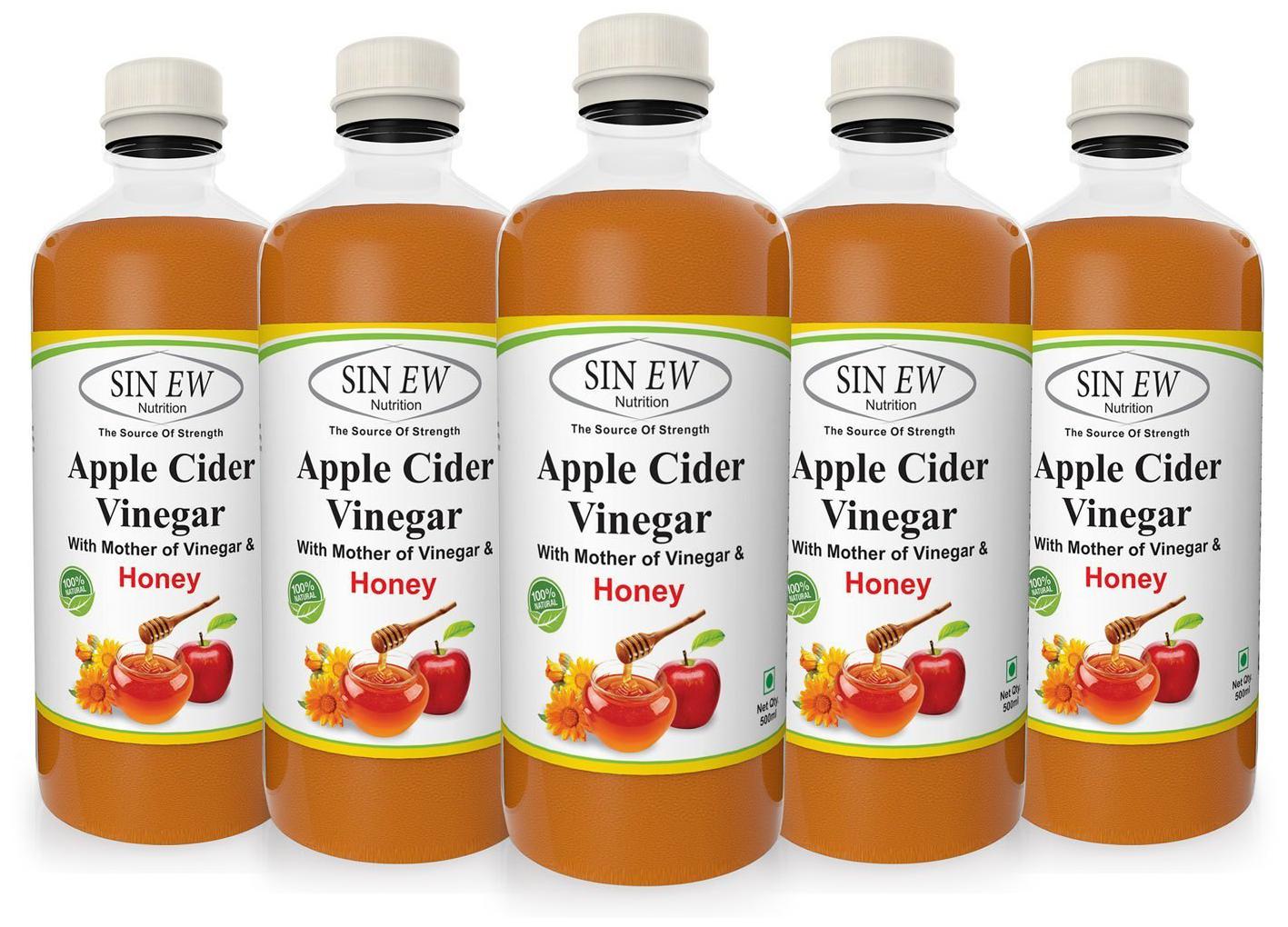 

Sinew Nutrition Raw Apple Cider Vinegar With Strands of Mother And Honey - 500 ml (Pack of 5)