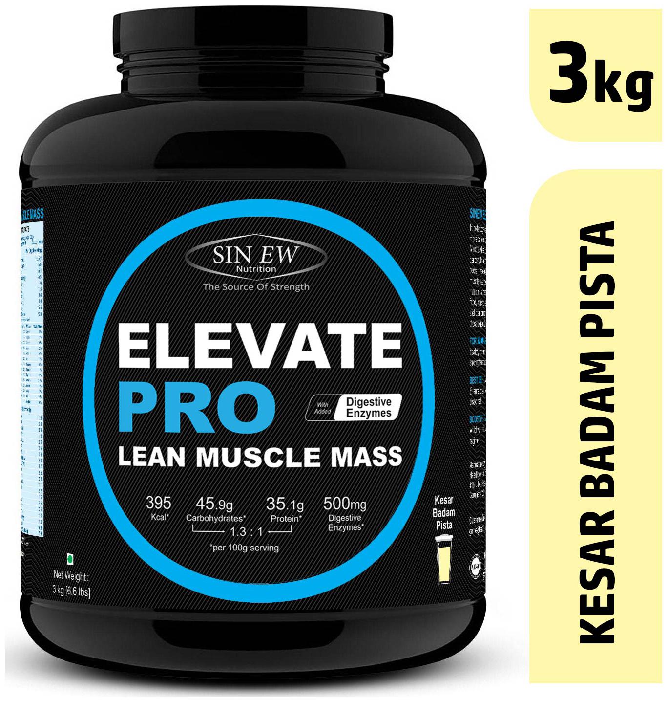 

Sinew Nutrition Elevate Pro With Digestive Enzymes 3 kg Mass Gainer Powder Kesar Badam Pista