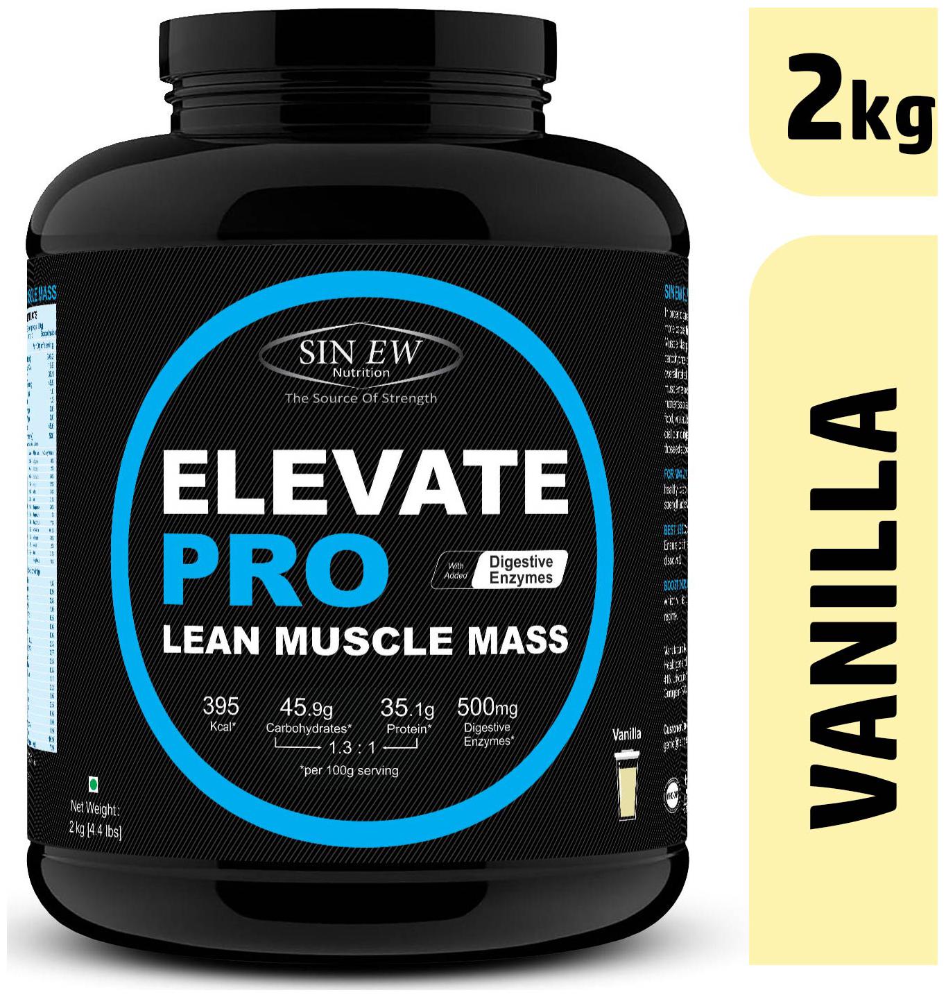 

Sinew Nutrition Elevate Pro With Digestive Enzymes 2 kg Mass Gainer Powder Vanilla