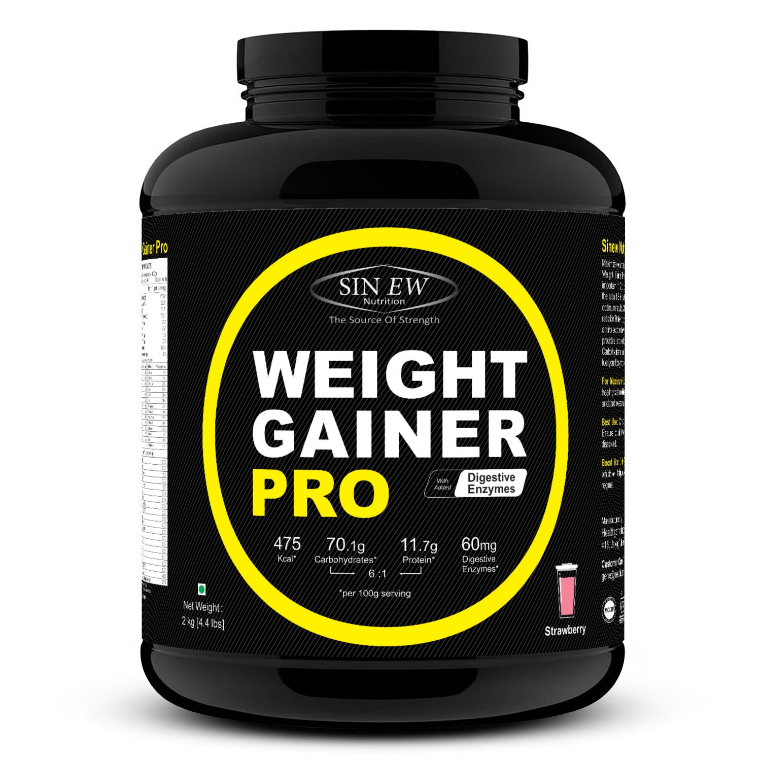 

Sinew Nutrition Weight Gainer Pro With Digestive Enzymes Strawberry 2 kg