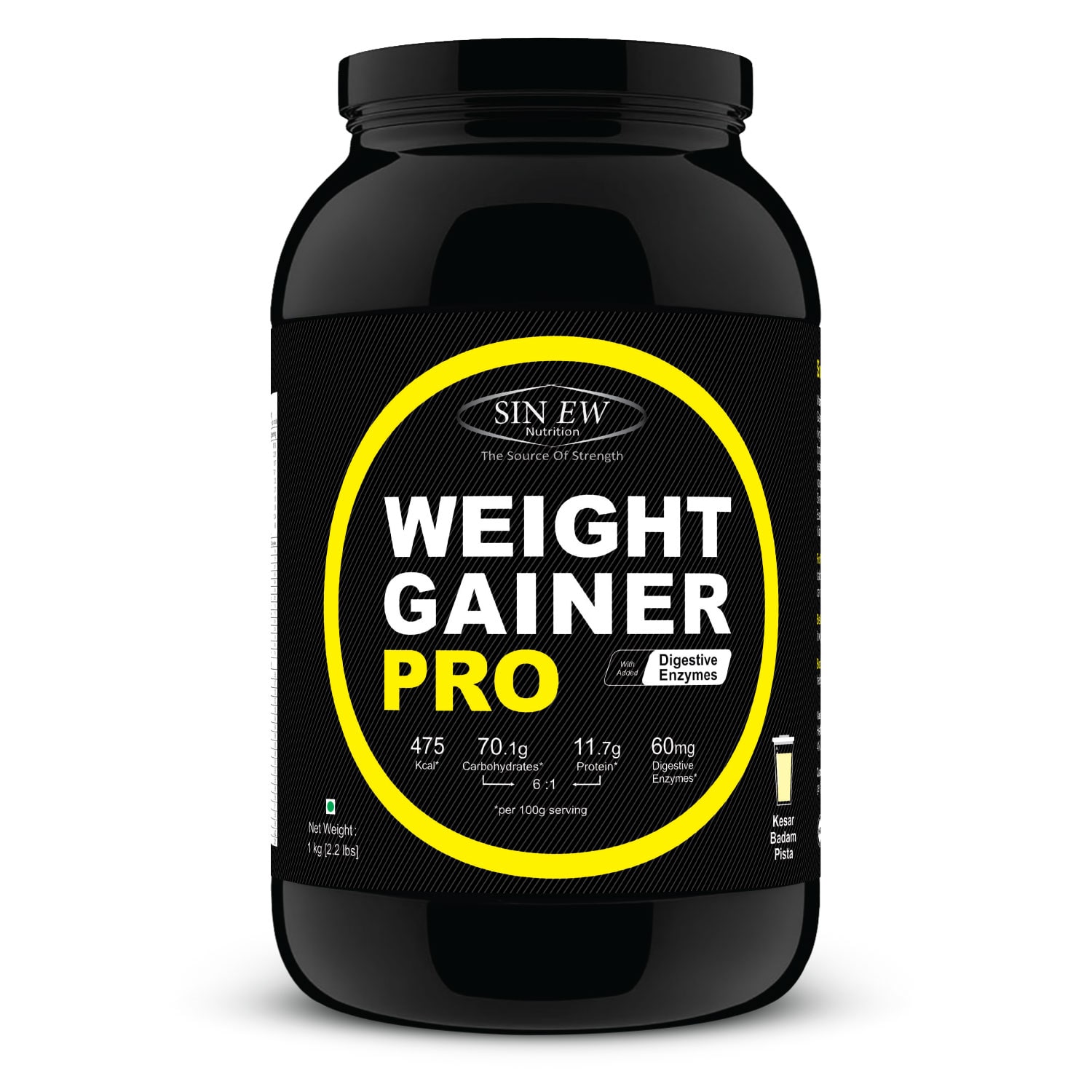 

Sinew Nutrition Weight Gainer Pro With Digestive Enzymes Kesar Badam Pista 1 kg
