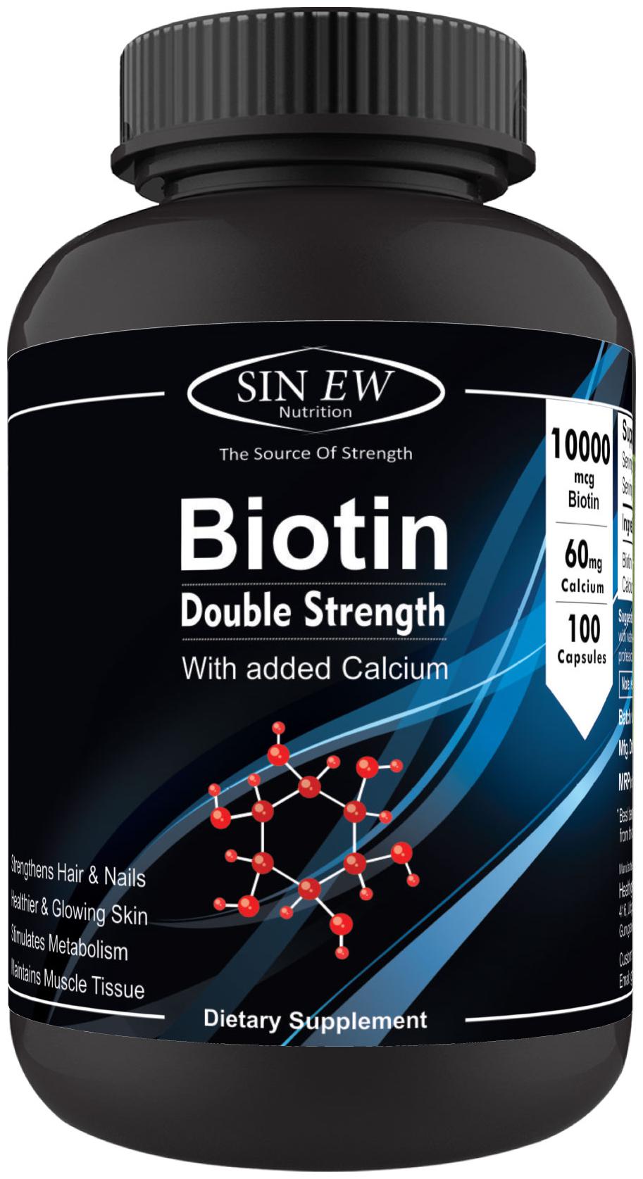 

Sinew Nutrition Biotin 10000mcg (Vitamin B7 for Hair Skin Nails) 100 Capsules