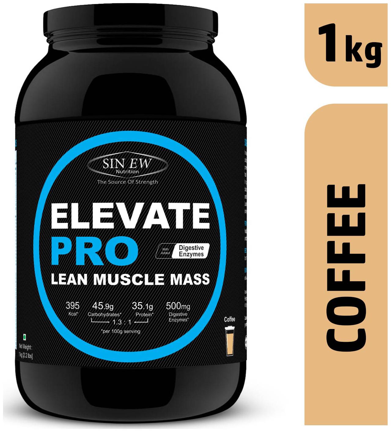 

Sinew Nutrition Elevate Pro With Digestive Enzymes 1 kg Mass Gainer Powder Coffee