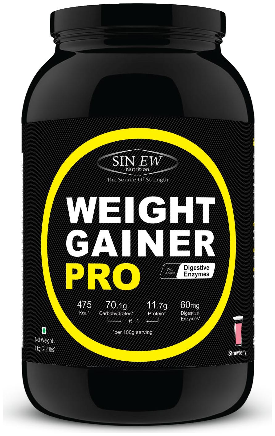 

Sinew Nutrition Weight Gainer Pro With Digestive Enzymes Strawberry 1 kg