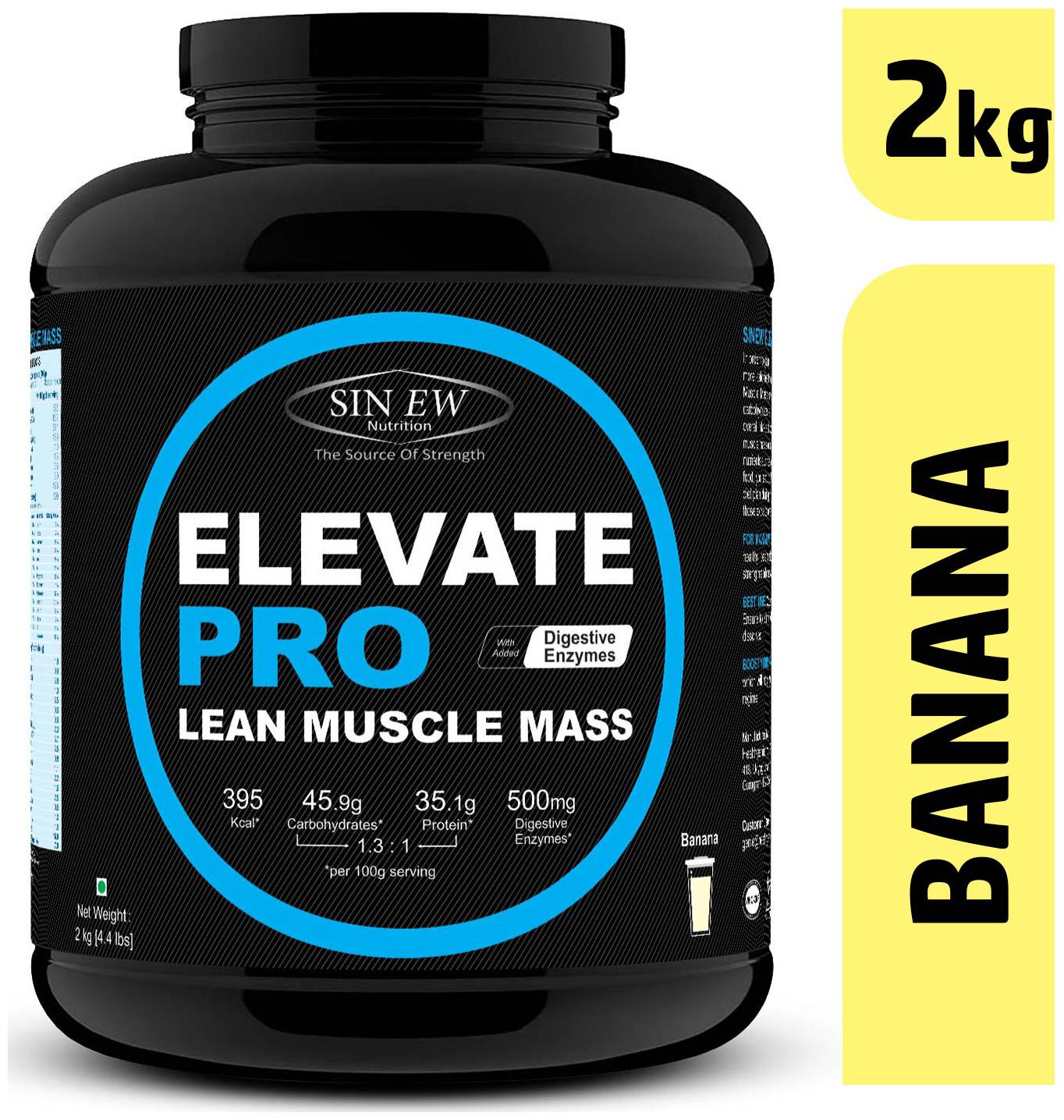 

Sinew Nutrition Elevate PRO Lean Muscle Mass Gainer Protein Powder with Digestive Enzymes Banana 2kg