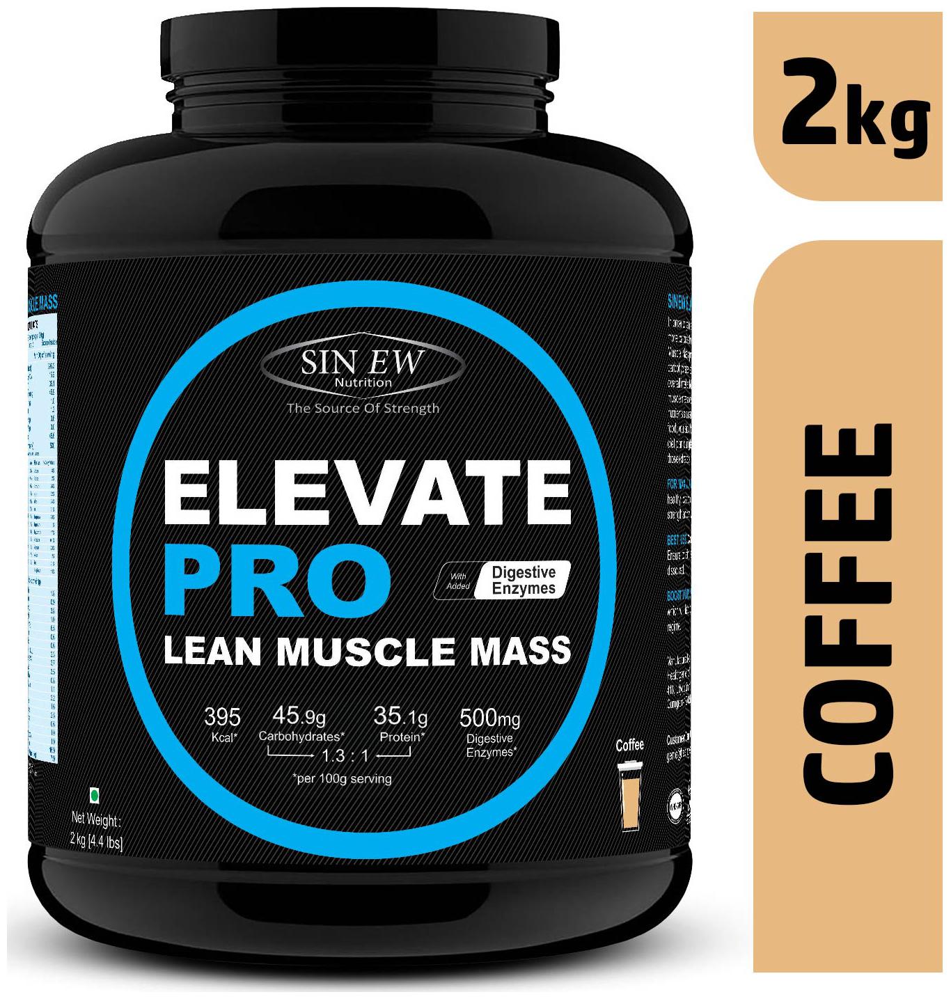 

Sinew Nutrition Elevate Pro With Digestive Enzymes 2 kg Mass Gainer Powder Coffee