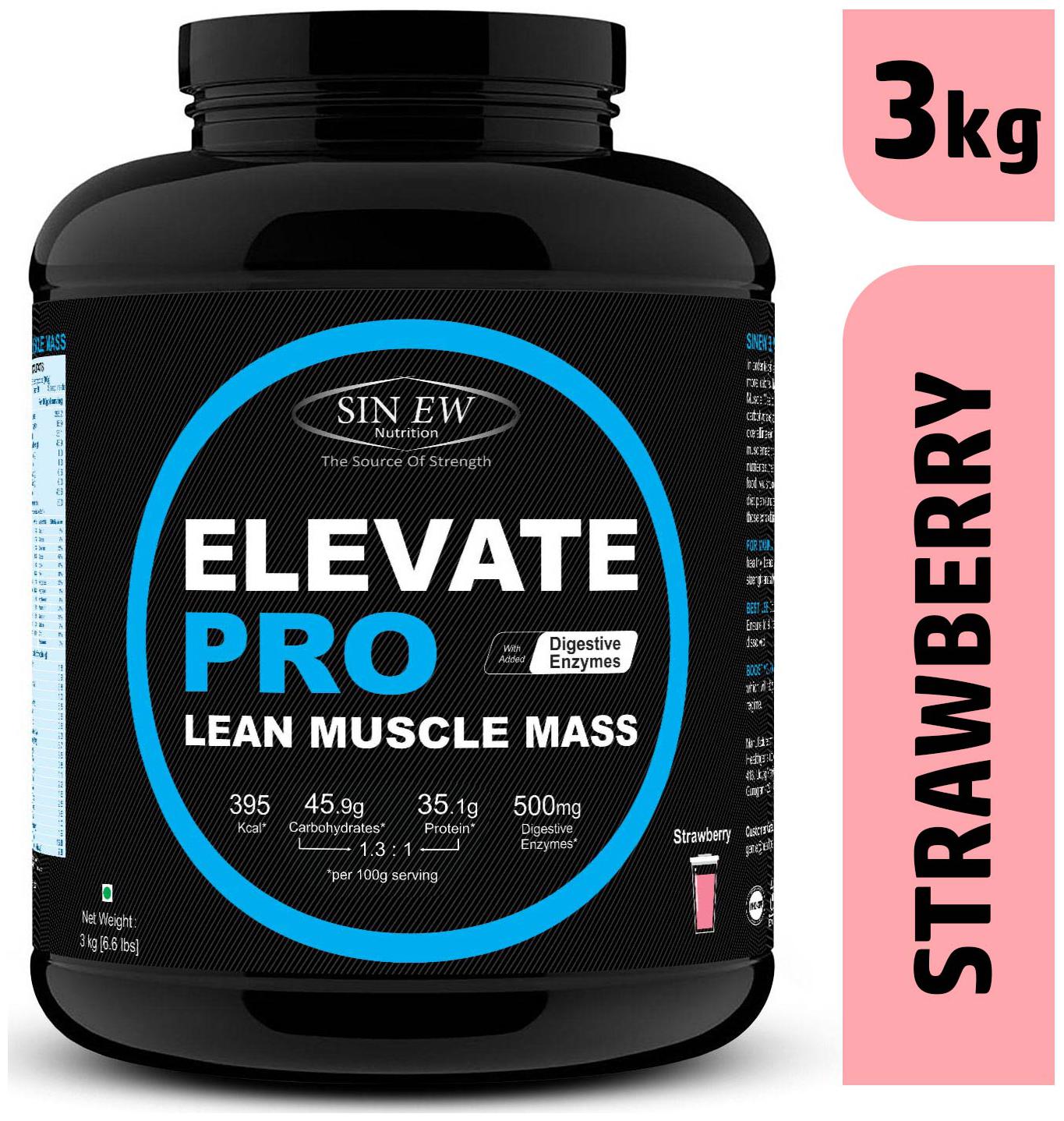 

Sinew Nutrition Elevate Pro With Digestive Enzymes 3 kg Mass Gainer Powder Strawberry