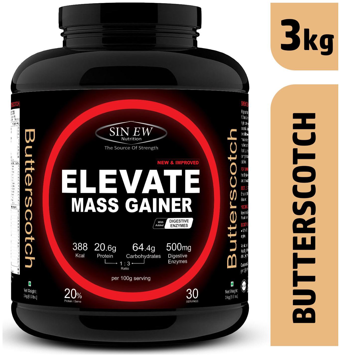 

Sinew Nutrition Elevate Mass Gainer Complex Carb Proteins In 3 1 Ratio With Digienzymes 3 kg (6 6 lb) - Butterscotch Flavor