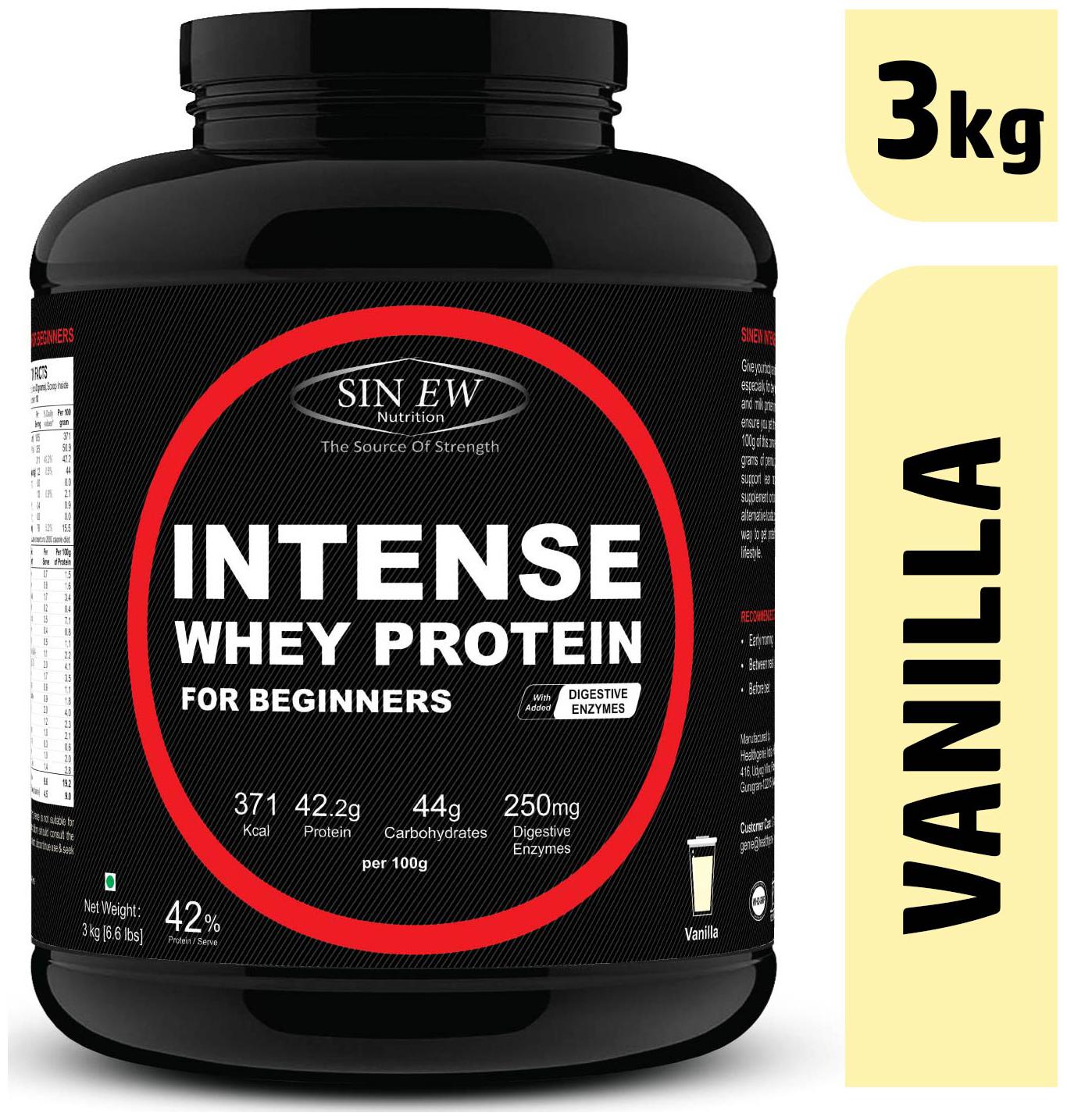 

Sinew Nutrition Intense Whey Protein For Beginner s With Digestive Enzymes Protein Supplement - Vanilla Flavour 3 kg