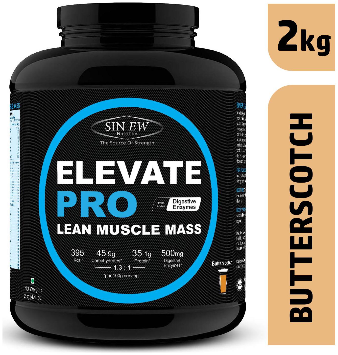 

Sinew Nutrition Elevate Pro With Digestive Enzymes 2 kg Mass Gainer Powder Butterscotch