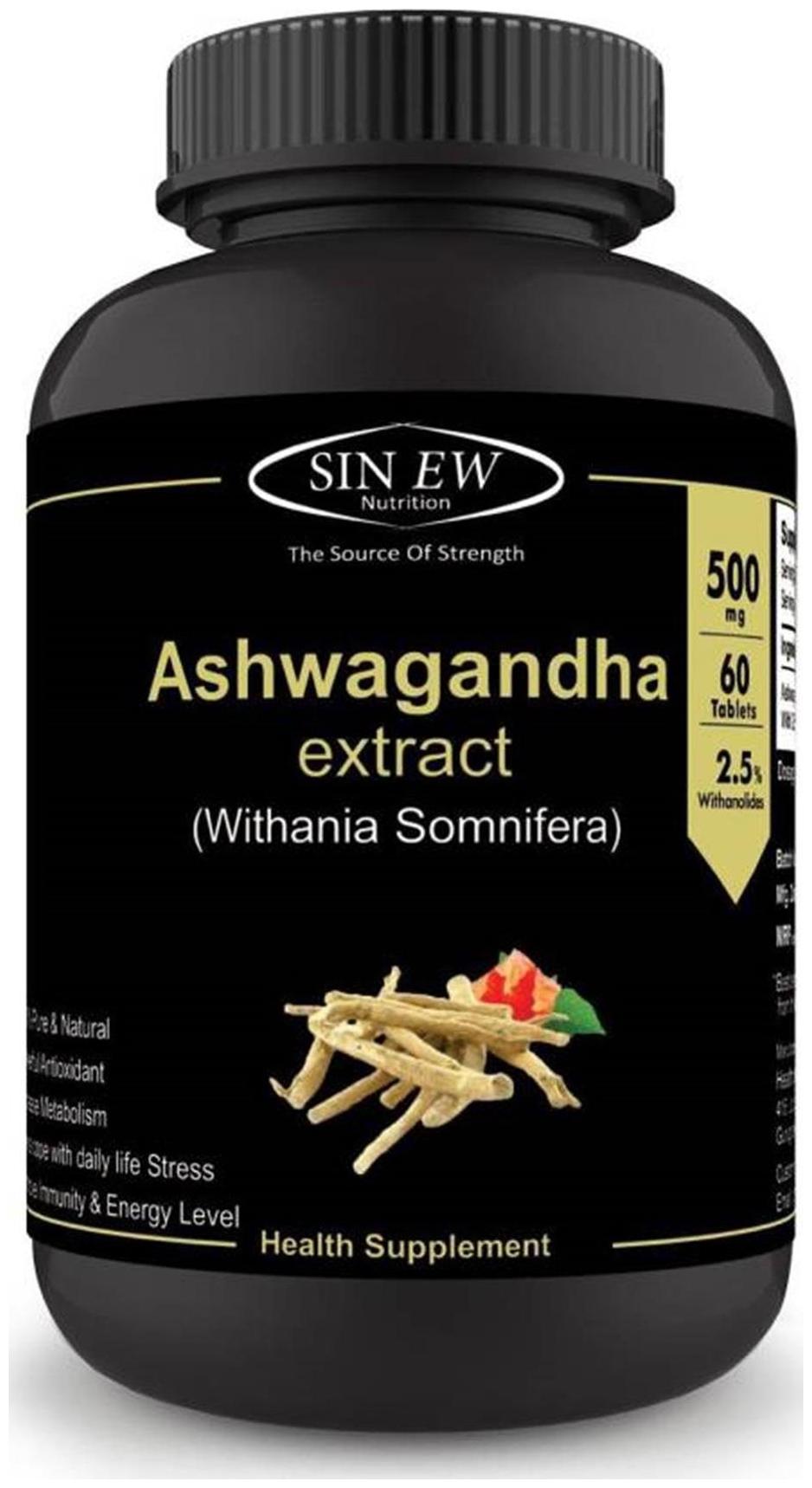 

Sinew Nutrition Ashwagandha General Wellness Tablets 500 mg (60 No ) Anxiety Relief Stress Support Mood Enhancer Natural Supplement Immunity Immunity Booster