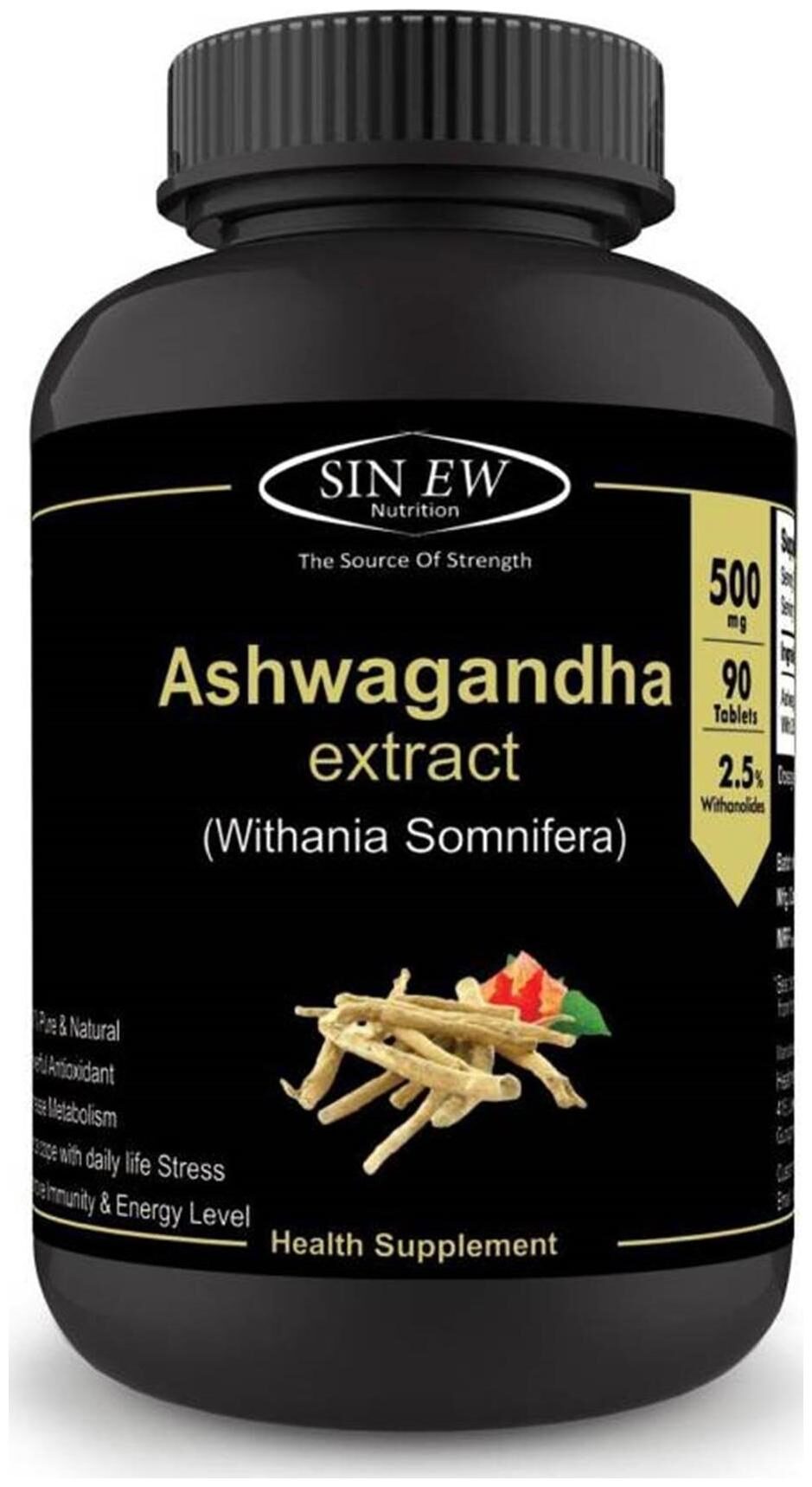 

Sinew Nutrition Ashwagandha General Wellness Tablets 500 mg (90 No ) Anxiety Relief Stress Support Mood Enhancer Natural Supplement Immunity Immunity Booster