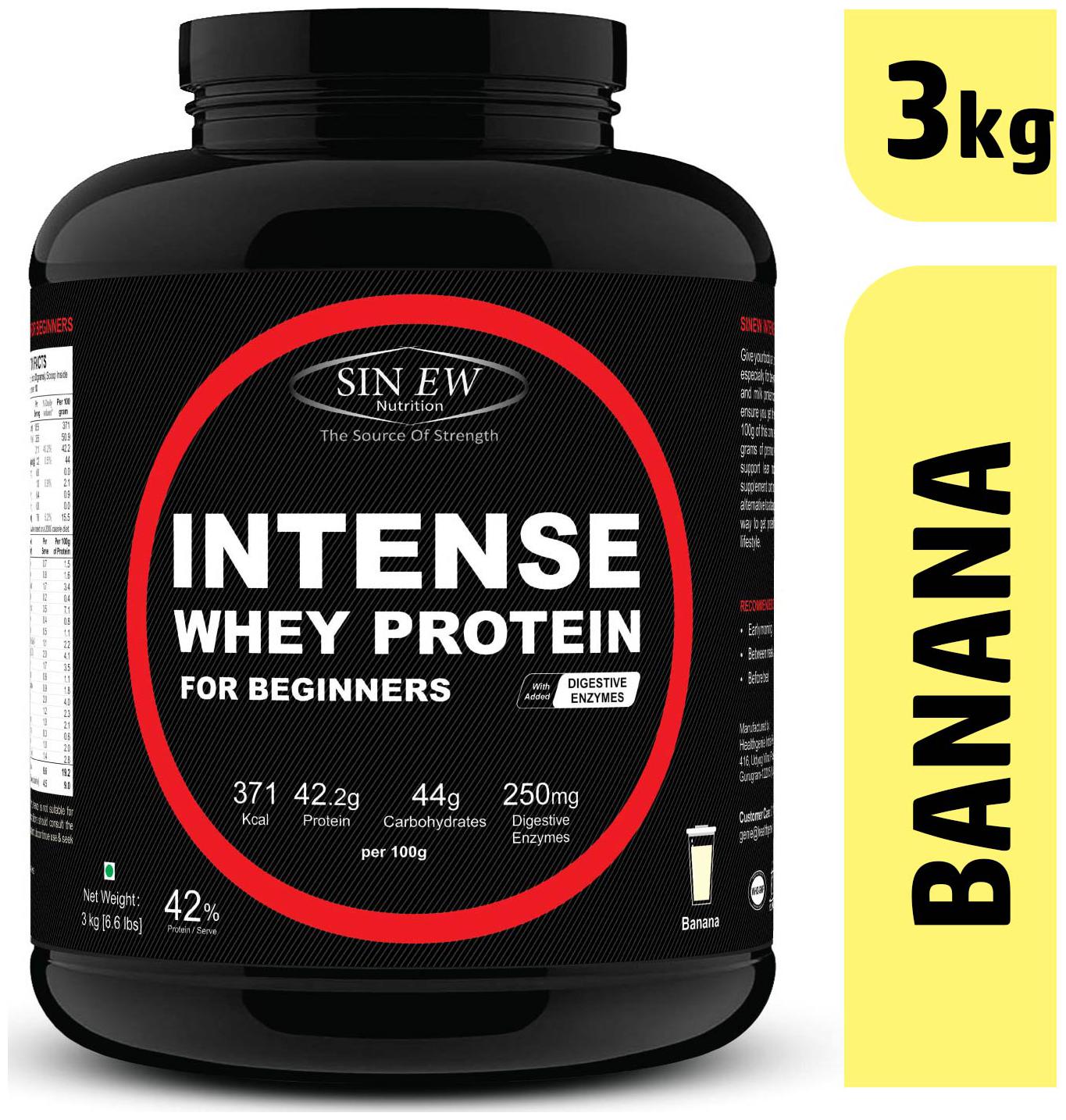 

Sinew Nutrition Intense Whey Protein For Beginner s With Digestive Enzymes Protein Supplement - Banana Flavour 3 kg