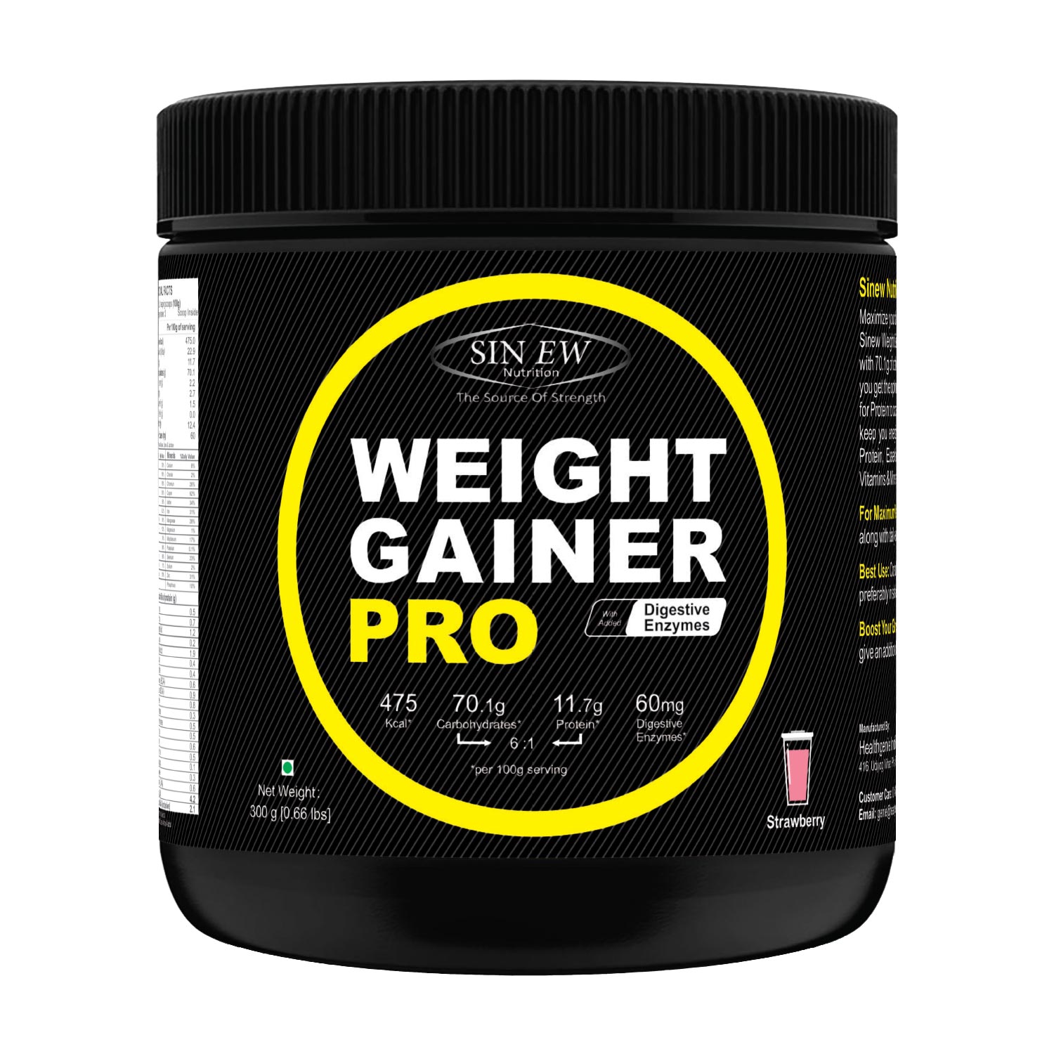 

Sinew Nutrition Weight Gainer Pro with Digestive Enzymes Strawberry 300 g