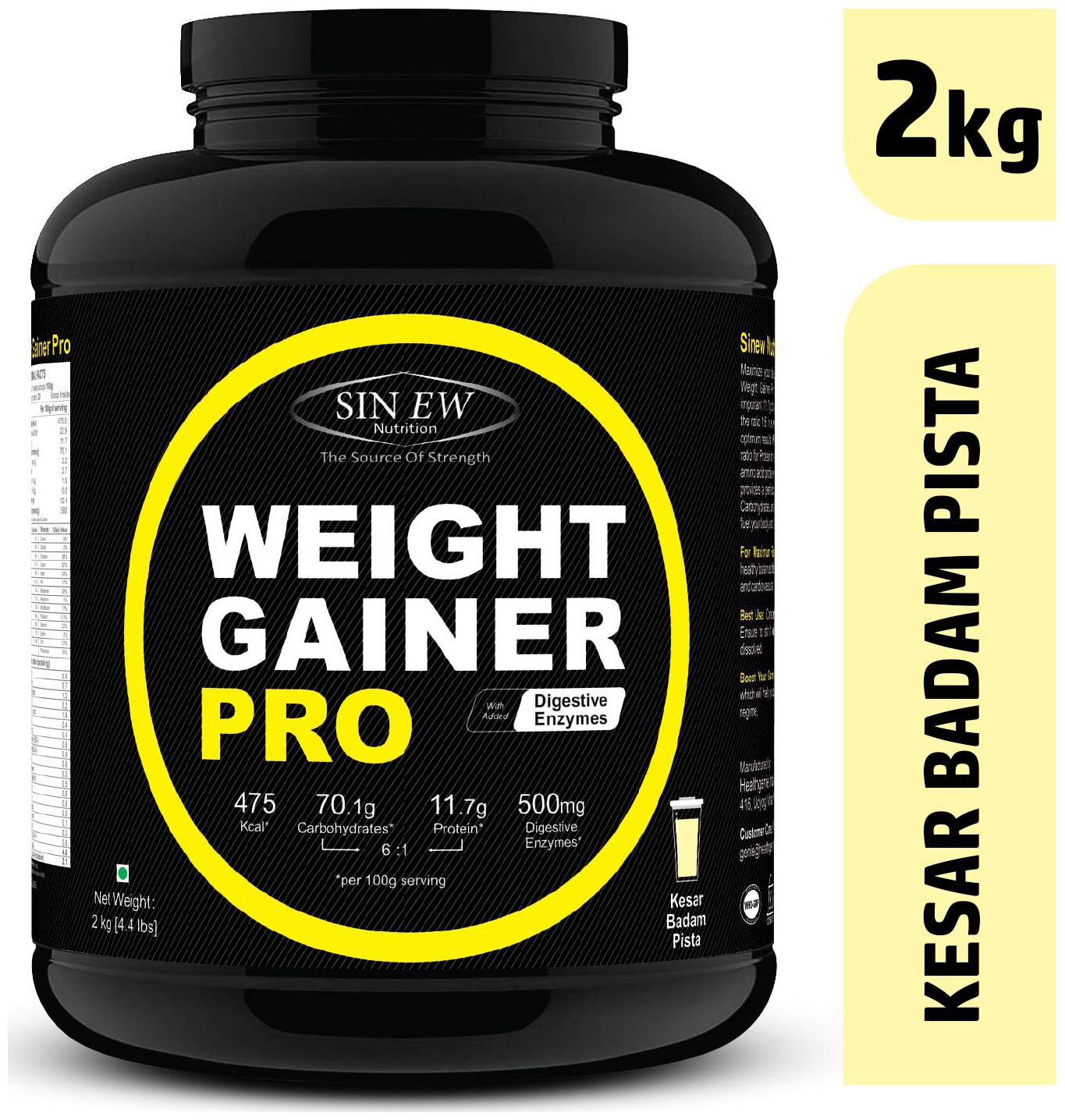 

Sinew Nutrition Weight Gainer Pro With Digestive Enzymes Kesar Badam Pista 2 kg