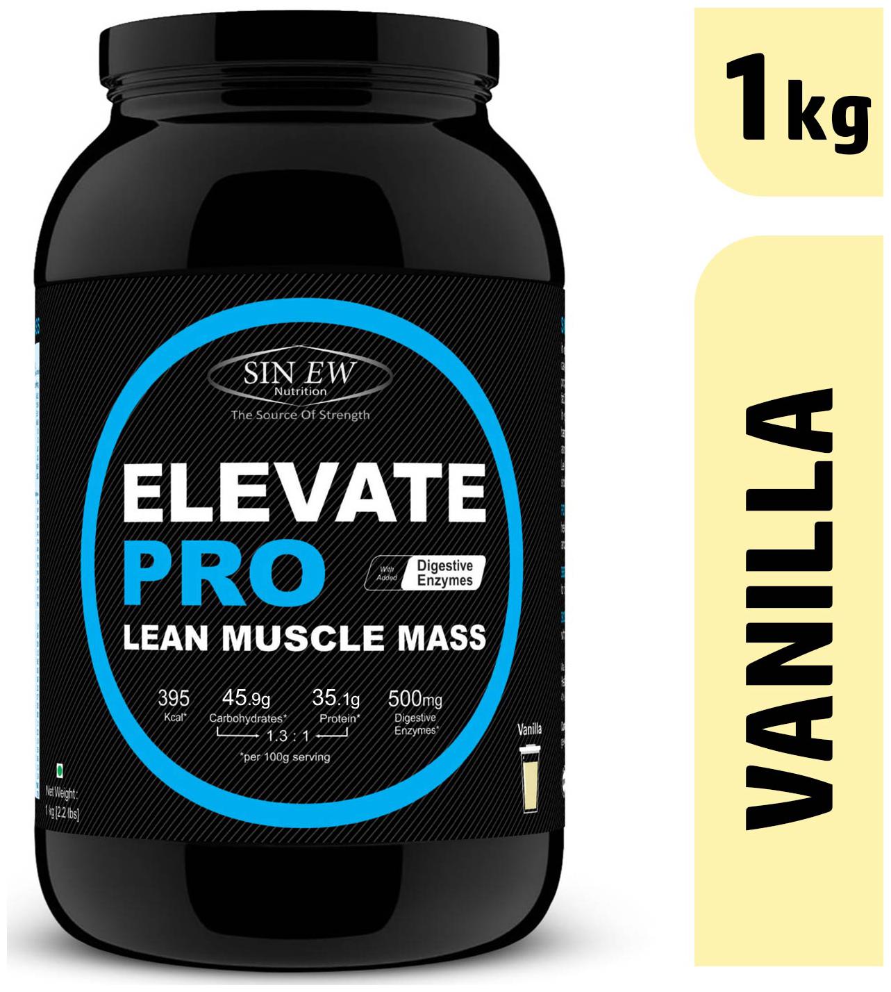 

Sinew Nutrition Elevate Pro With Digestive Enzymes 1 kg Mass Gainer Powder Vanilla