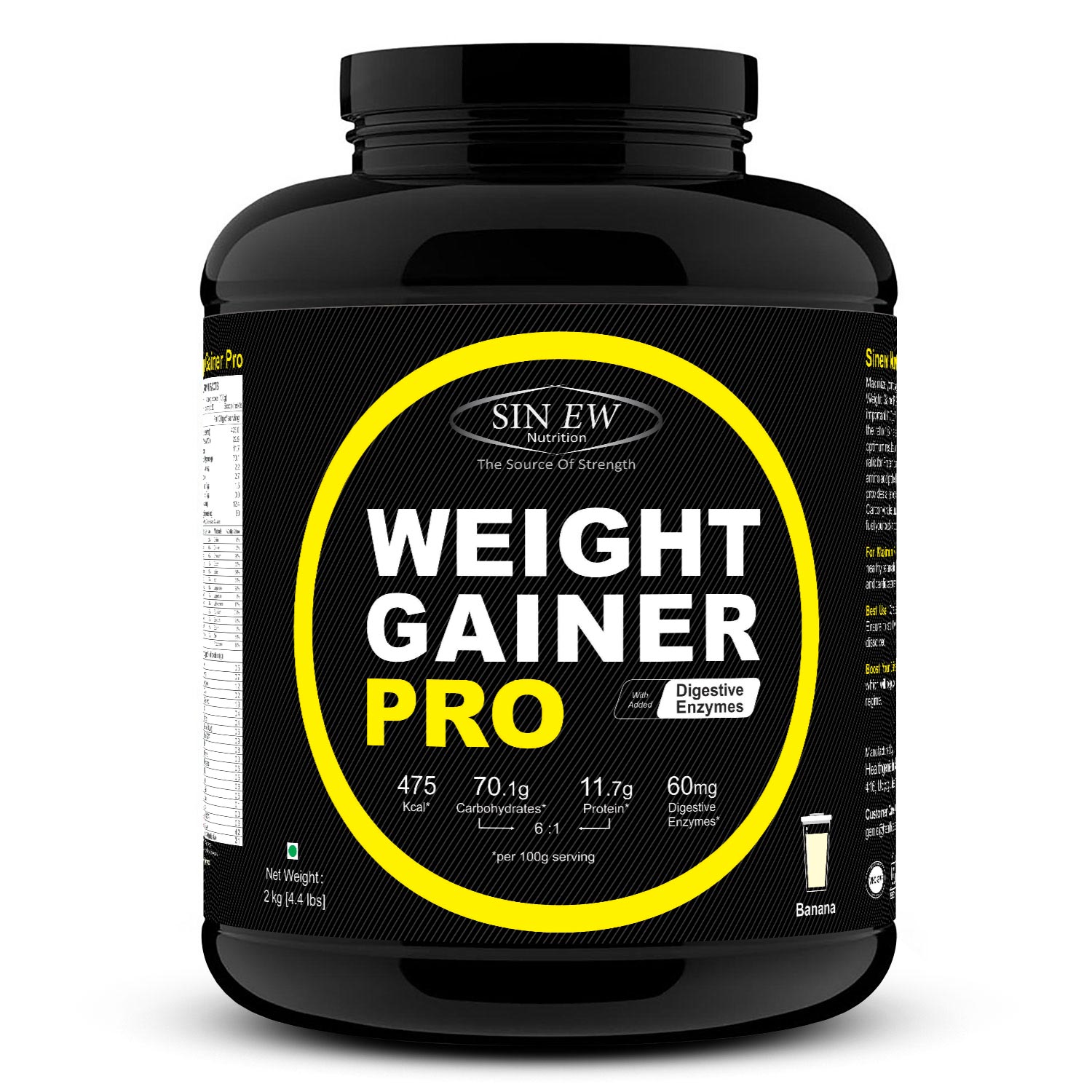 

Sinew Nutrition Weight Gainer Pro With Digestive Enzymes Banana 2 kg