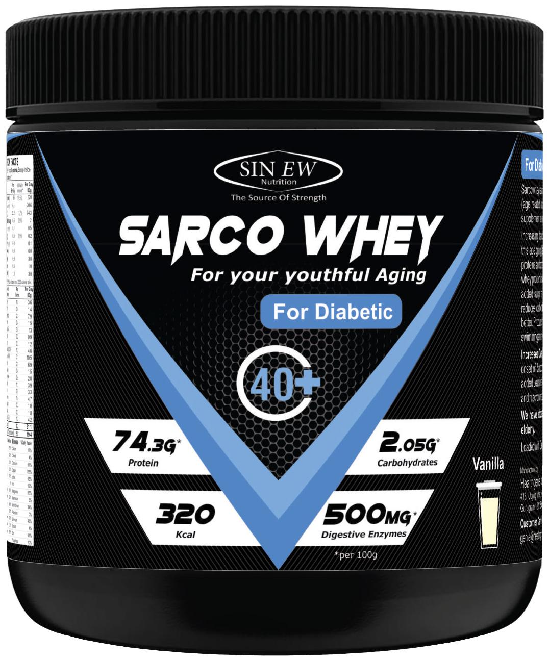 

Sinew Nutrition Sarco Whey Protein with Digestive Enzymes For Diabetic (Vanilla) 300 g