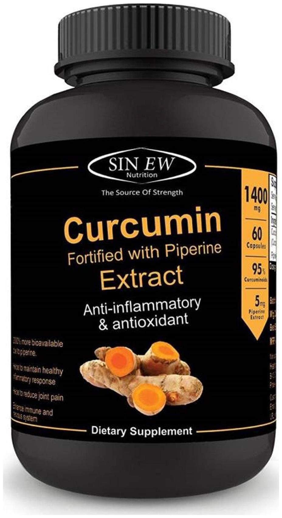 

Sinew Nutrition Organic Turmeric Curcumin Extract 60 Veg Capsules (1400 mg serve) 95 Curcuminoids with Piperine for Extra Bioavailability