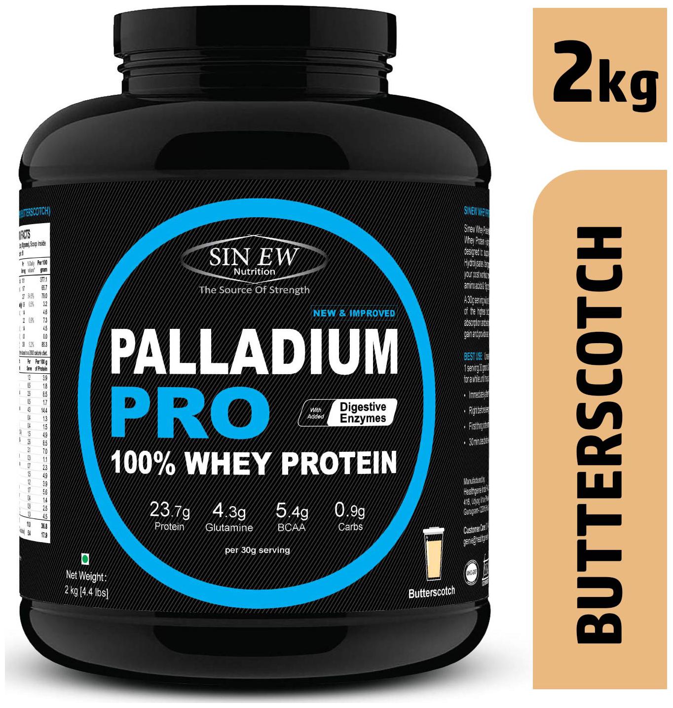 

Sinew Nutrition Palladium Pro Whey Protein With Digestive Enzymes 2 kg (Butterscotch Flavour)