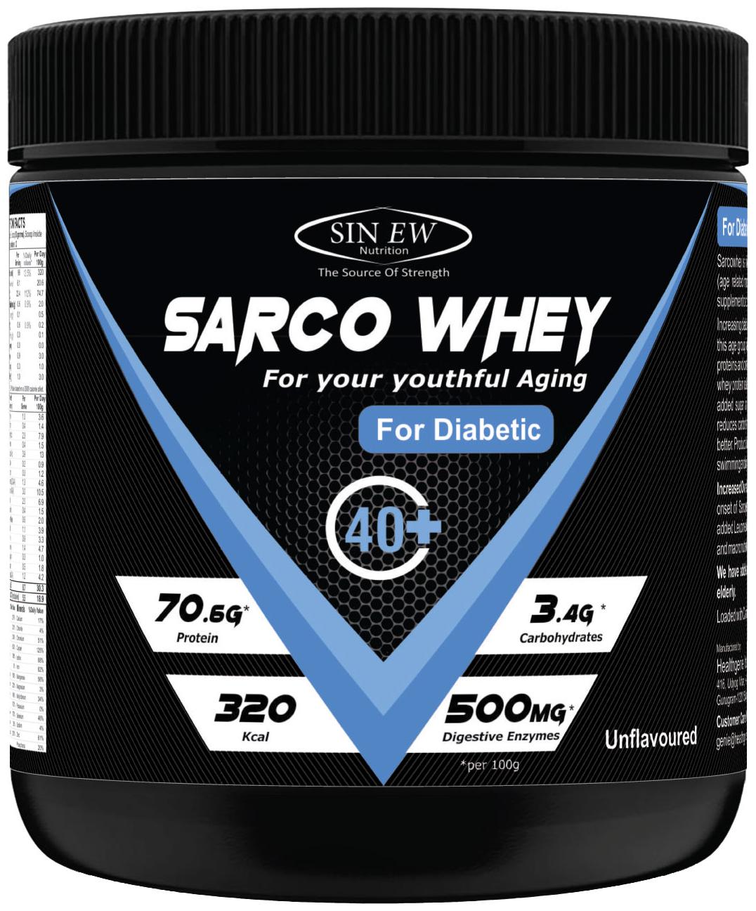 

Sinew Nutrition Sarco Whey Protein with Digestive Enzymes For Diabetic (Unflavoured) 300 g