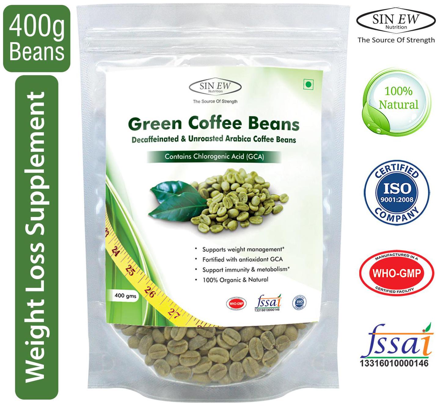 

Sinew Nutrition Green Coffee Beans Decaffeinated Unroasted Arabica Coffee -400 g For Weight Management