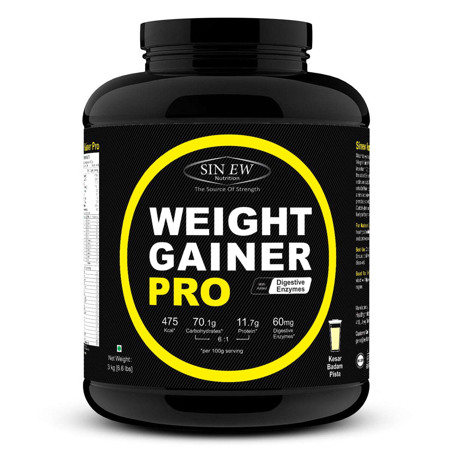 

Sinew Nutrition Weight Gainer Pro With Digestive Enzymes Kesar Badam Pista 3 kg