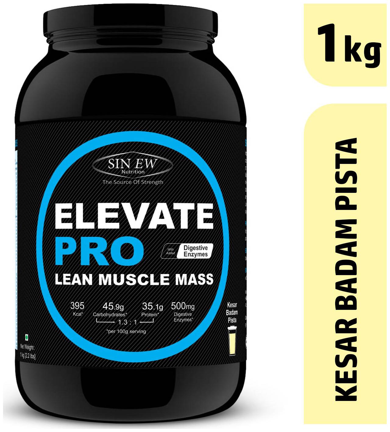 

Sinew Nutrition Elevate Pro With Digestive Enzymes 1 kg Mass Gainer Powder Kesar Badam Pista