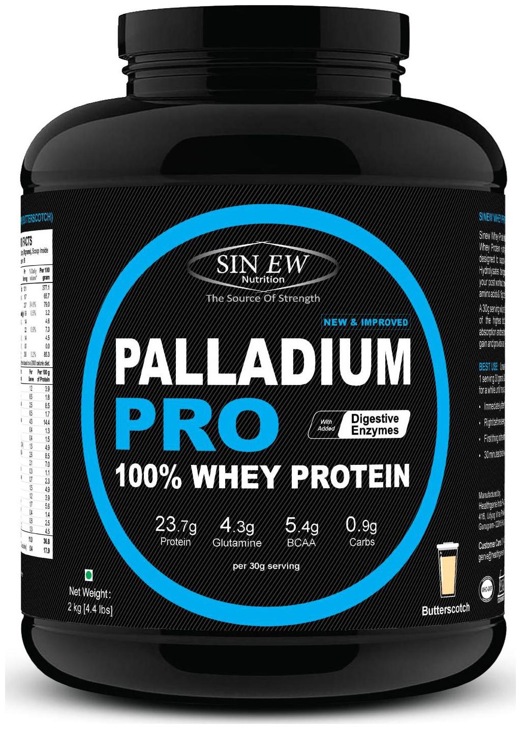 

Sinew Nutrition Palladium Pro Whey Protein With Digestive Enzymes 2 kg (Butterscotch Flavour)