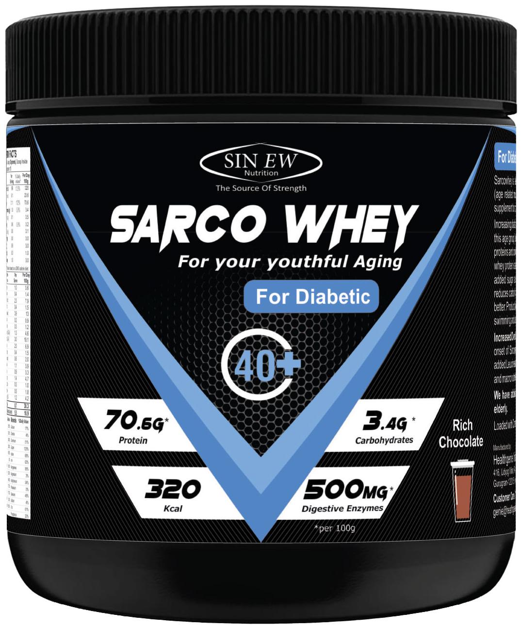 

Sinew Nutrition Sarco Whey Protein with Digestive Enzymes For Diabetic (Rich Chocolate) 300 g