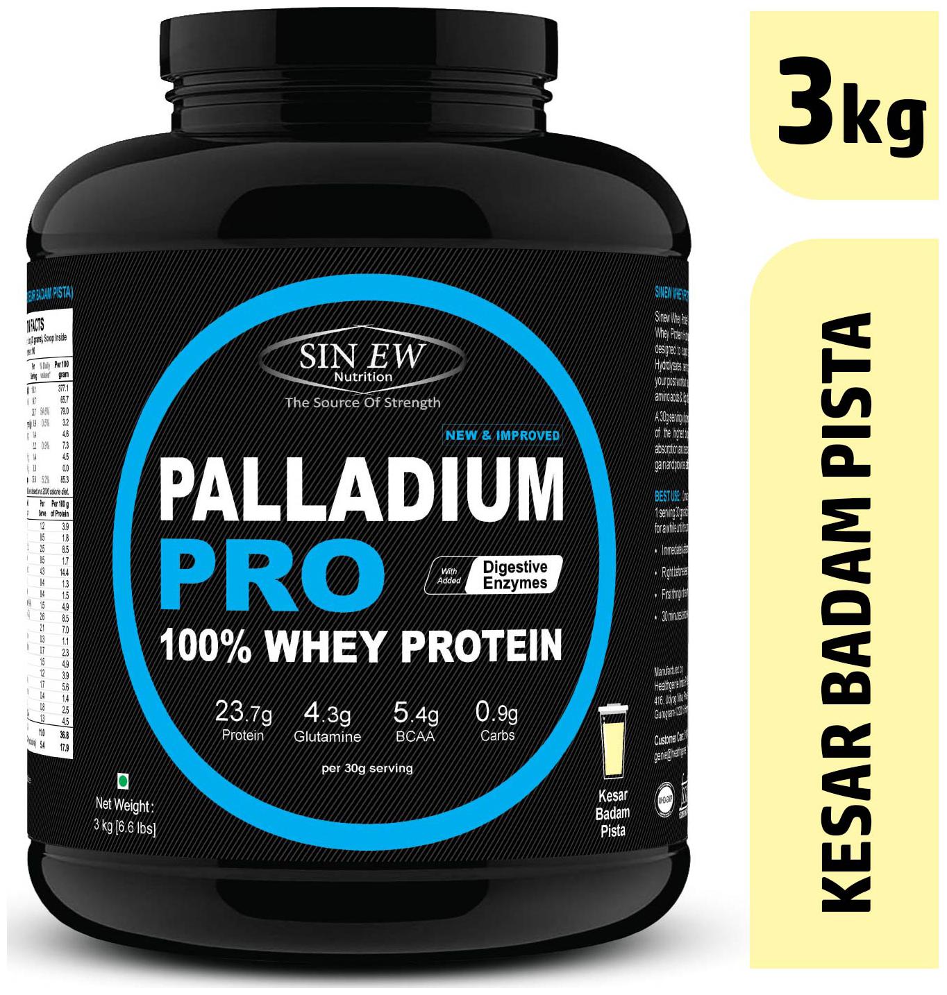 

Sinew Nutrition Palladium Pro Whey Protein With Digestive Enzymes 3 kg (Kesar Badam Pista Flavour)