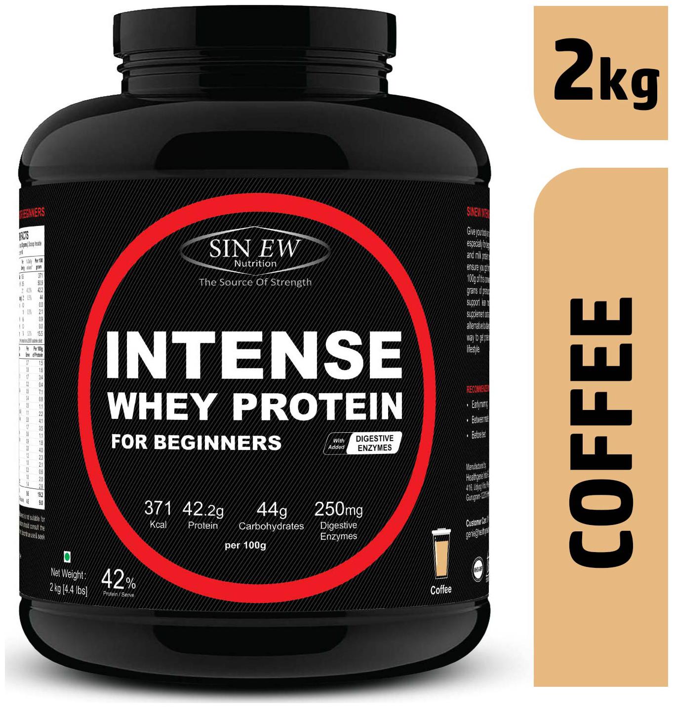 

Sinew Nutrition Intense Whey Protein For Beginner s With Digestive Enzymes Protein Supplement - Coffee Flavour 2 kg