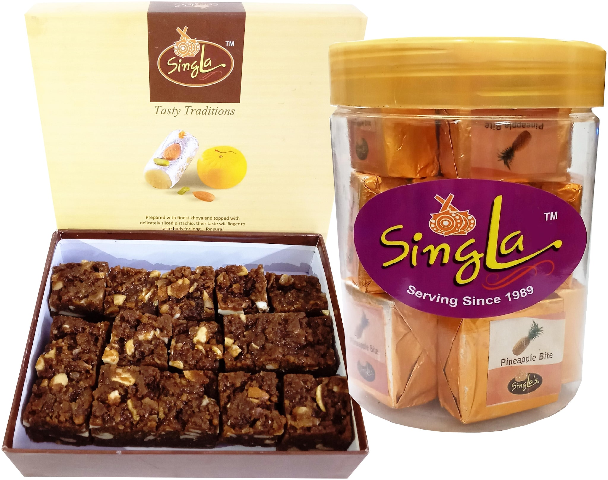 

Singla Dodha Burfi Sweets 350g Pineapple Bite Burfi Swees 350g Combo (Pack of 2)