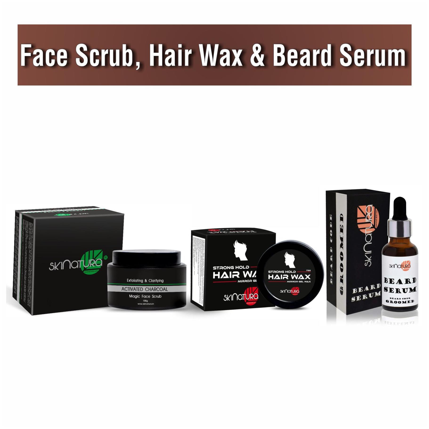 

Skinatura Activated Charcoal Scrub 100G Strong Hold Hair Wax 75G Groomed Beard Serum 30ml