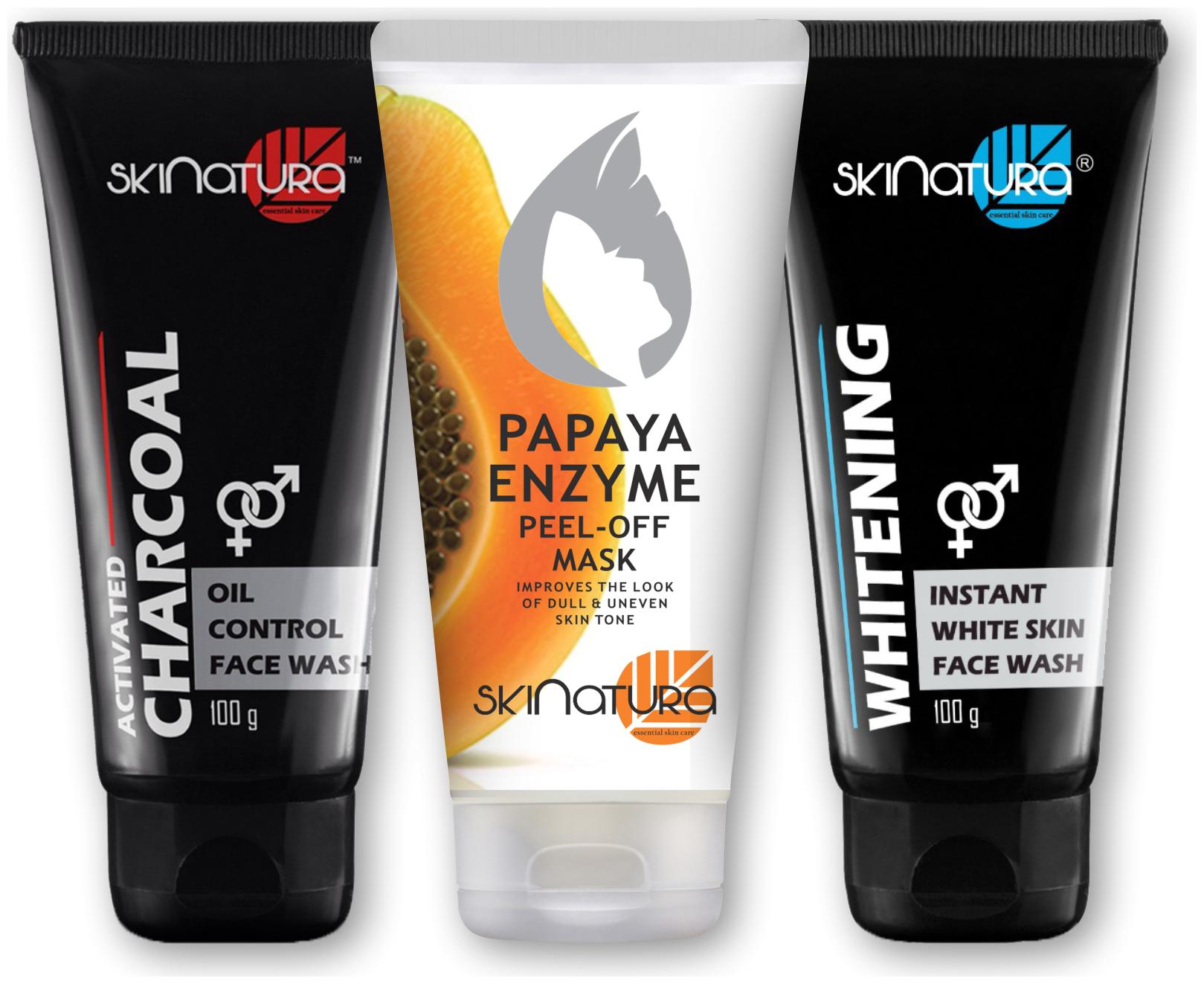 

Skinatura Charcoal Oil Control Face Wash 100ml Papaya Enzyme Peel-off Mask 100ml Instant Whitening with Cool Menthol Face Wash (Pack of 3)