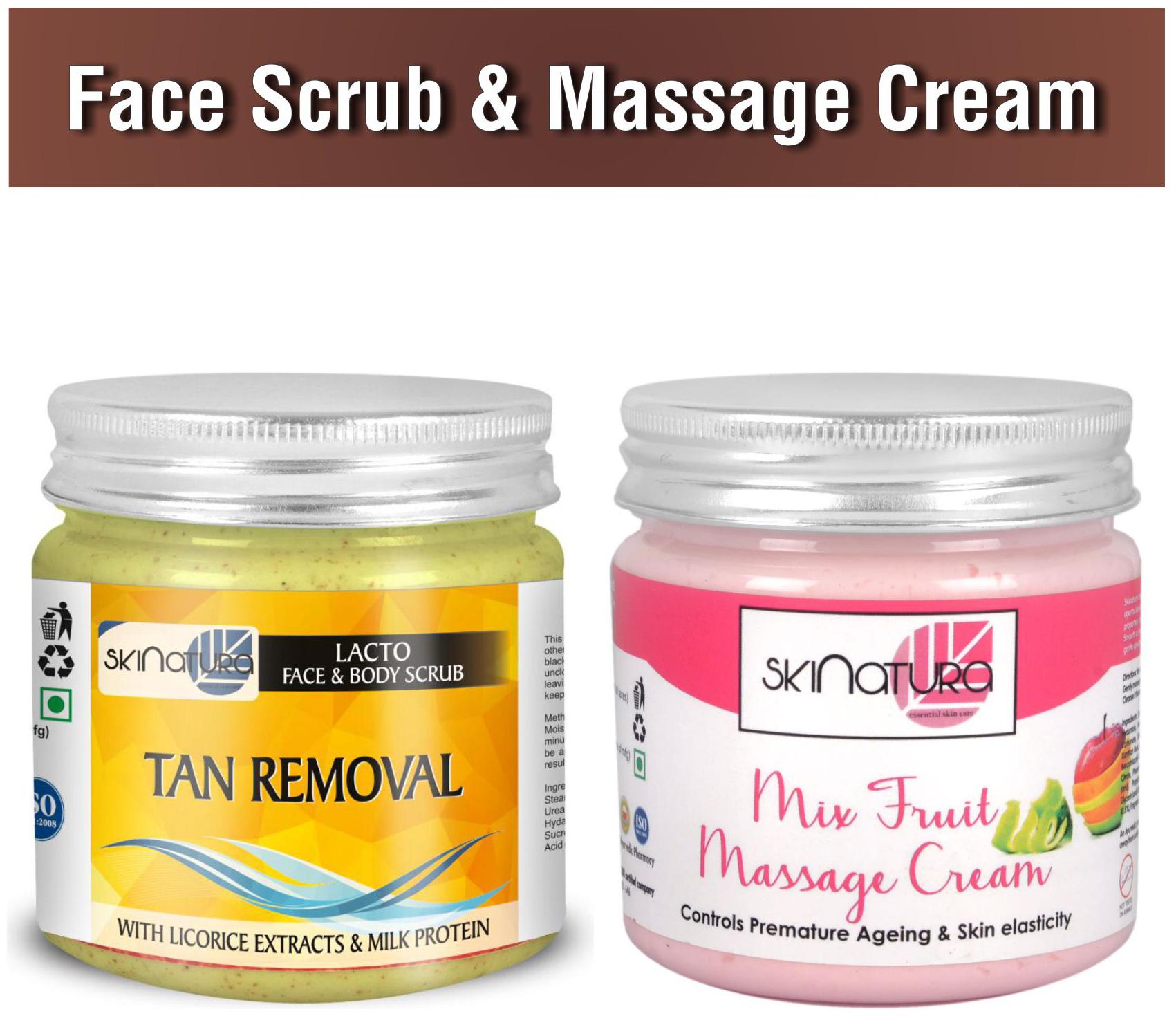 

Skinatura Lacto Tan Removal Scrub -200ml Mix Fruit Massage Cream -200ml (Pack of 2)