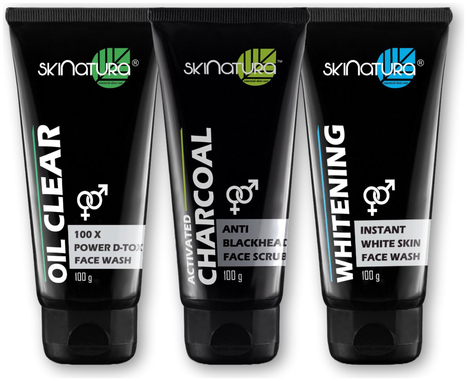 

Skinatura Oil Clear 100X Power D-TOX Face Wash 100ml Charcoal Anti Blackhead Face Scrub 100ml Instant Whitening with Cool Menthol Face Wash (Pack of 3)