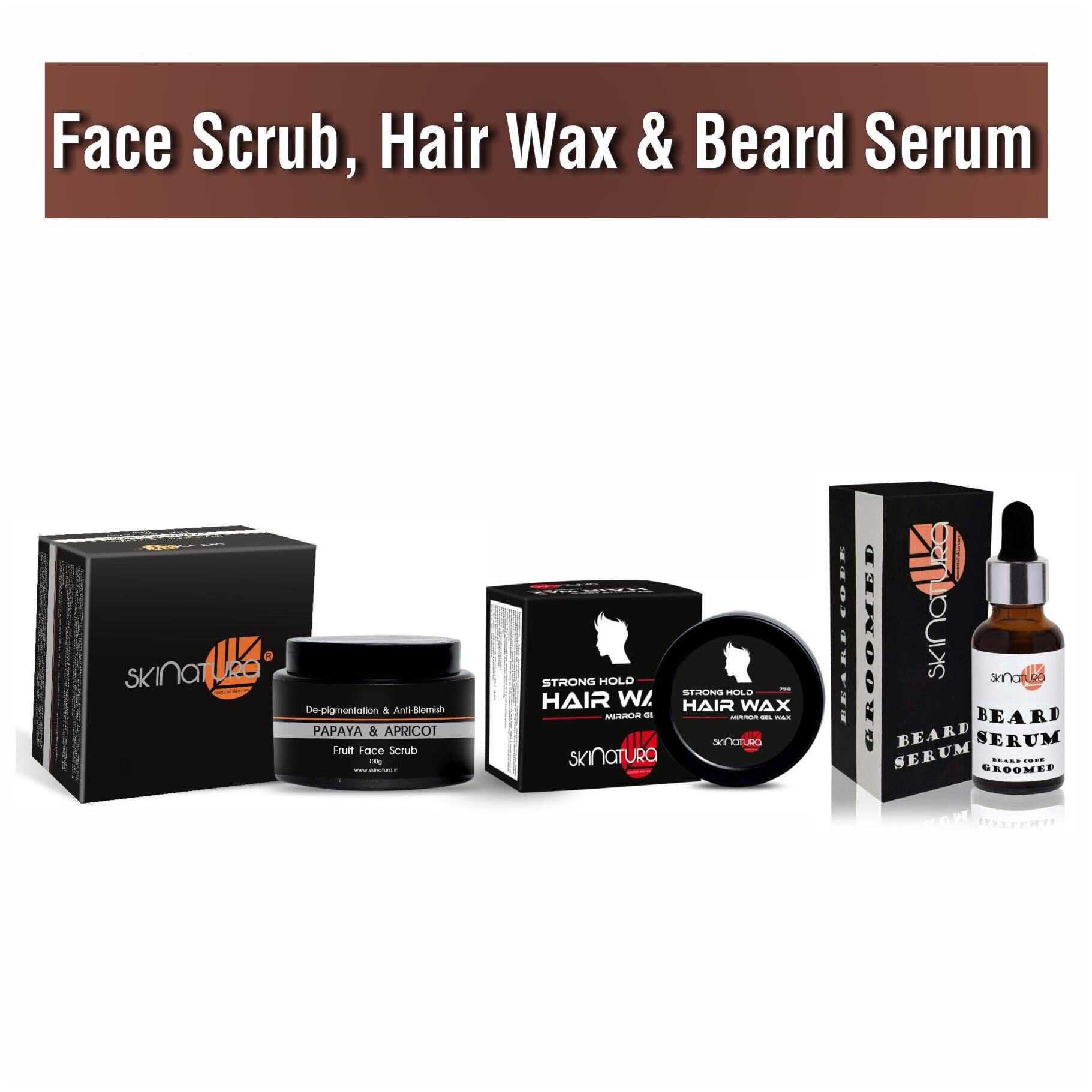 

Skinatura Papaya Appricot Face Scrub 100G Strong Hold Hair Wax 75G Groomed Beard Serum 30ml