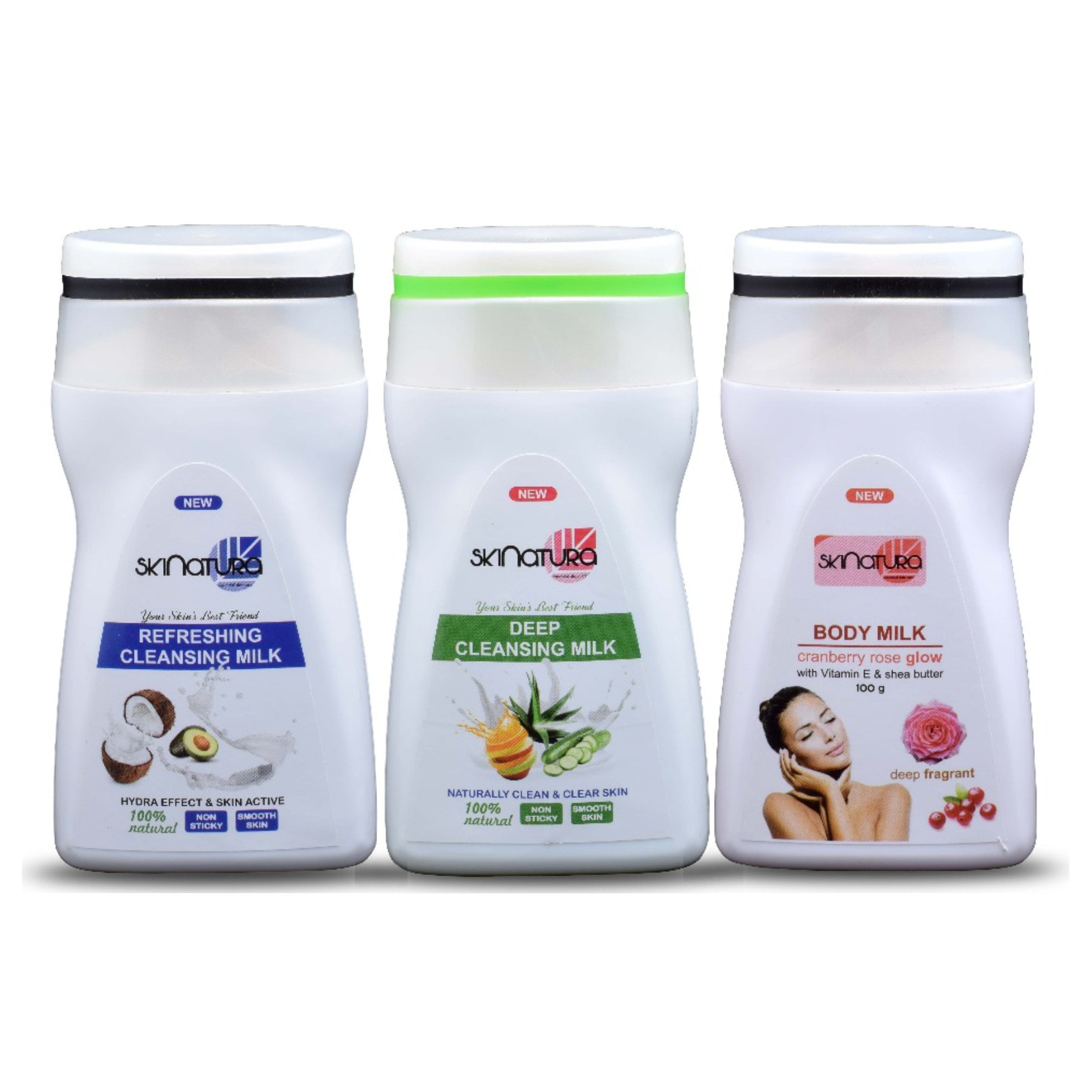 

Skinatura Refreshing Cleansing Milk Deep Cleansing Milk Cranberry Rose Glow Body Milk 100g each (Pack of 3)