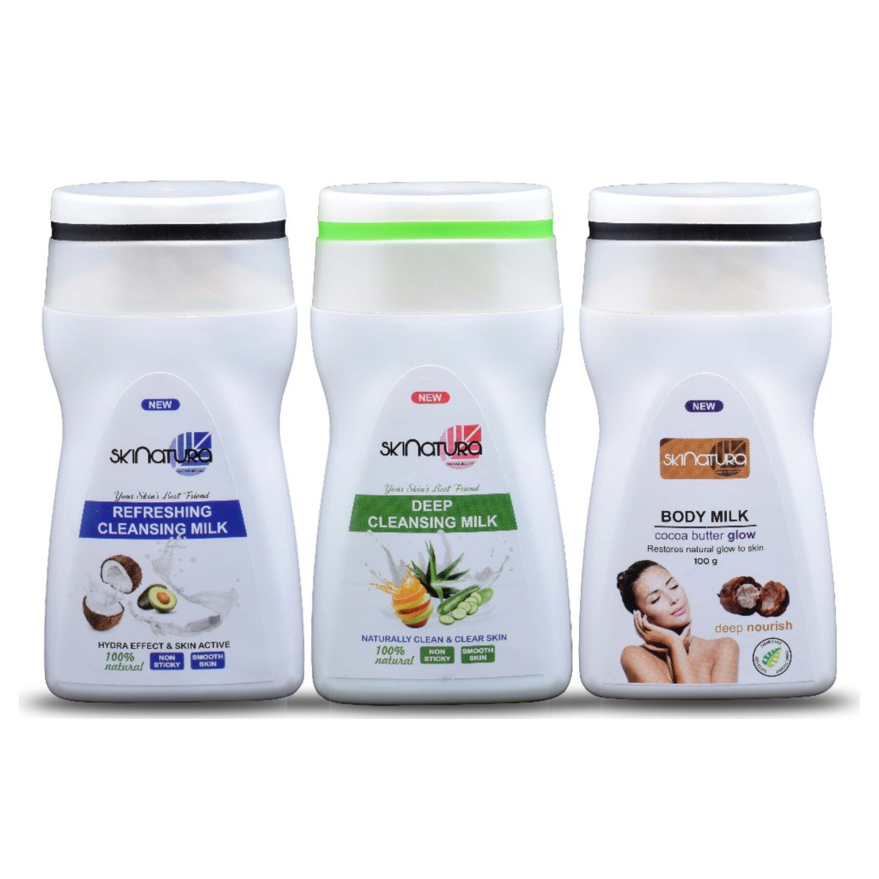 

Skinatura Refreshing Cleansing Milk Deep Cleansing Milk Cocoa Butter Glow Body Milk 100g each (Pack of 3)