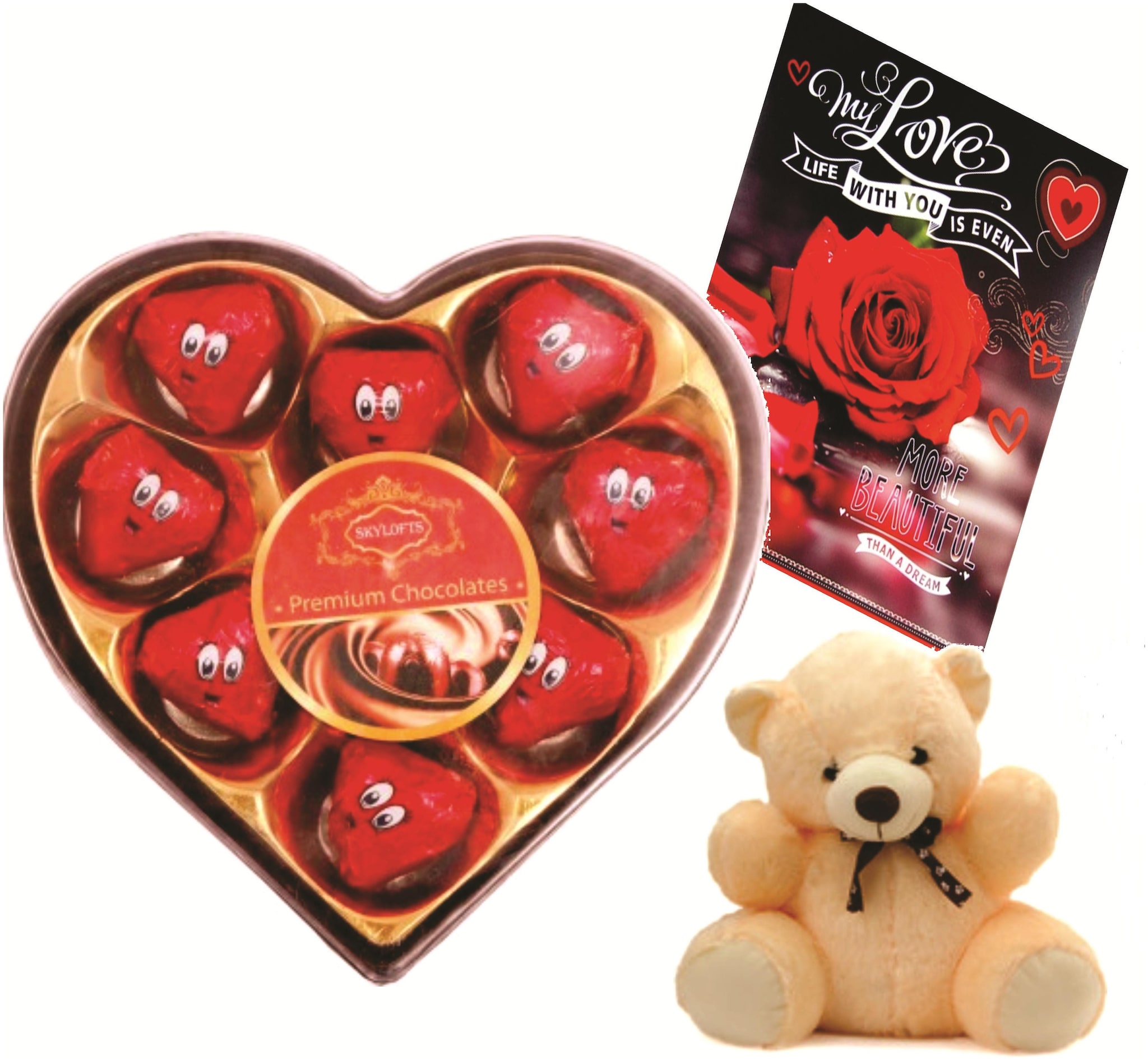 

Skylofts Heart with Heart shaped chocolates and a cute teddy a love card