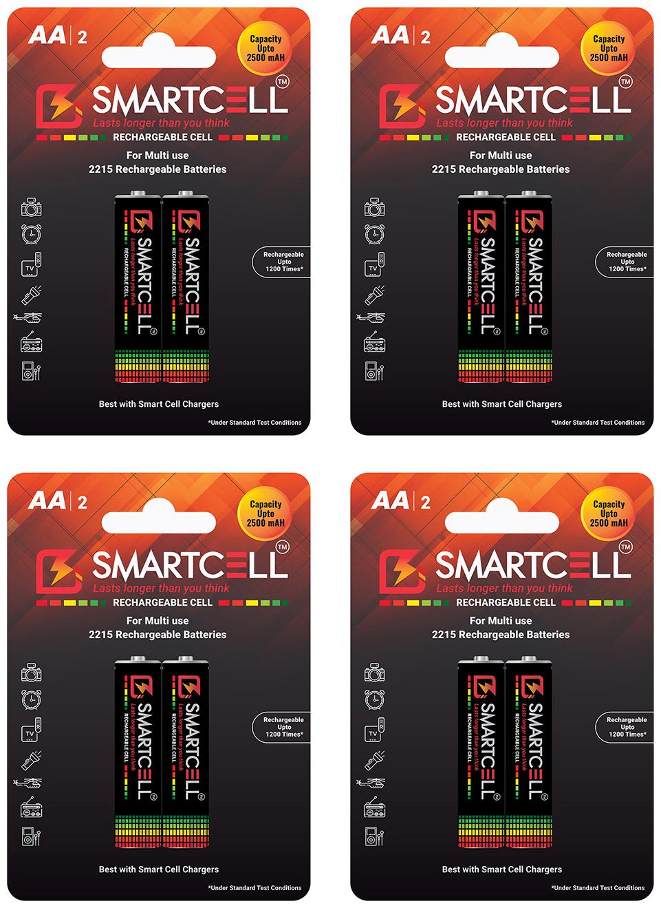 Smartcell AA Ni MH Rechargeable Battery 2500mAH Pack of 4 2 Batteries x 4 by Futuristic IDC