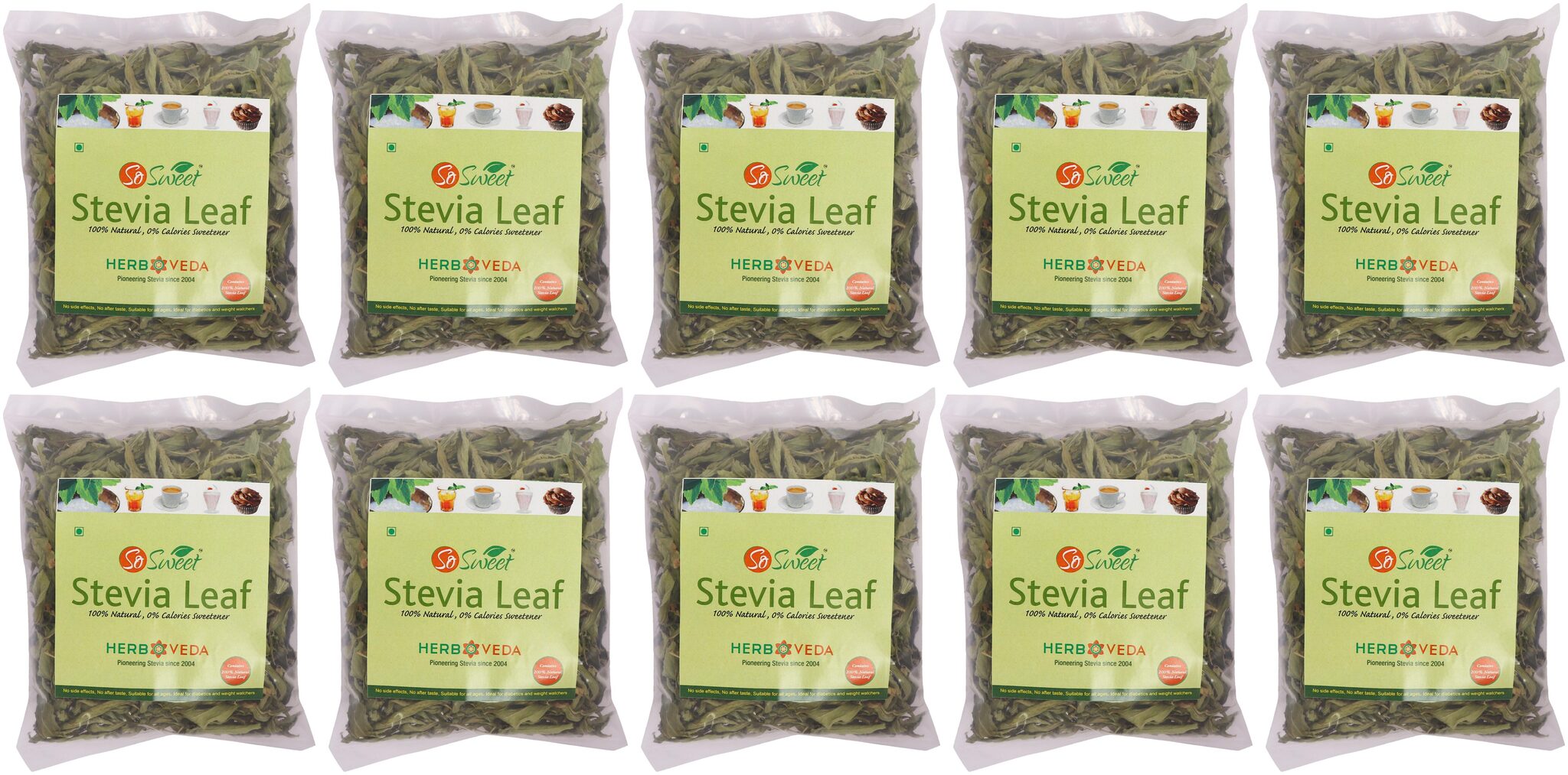 

So Sweet Stevia Leaf Pack 100 Natural Sweetener - Sugarfree 25g (Pack of 10)